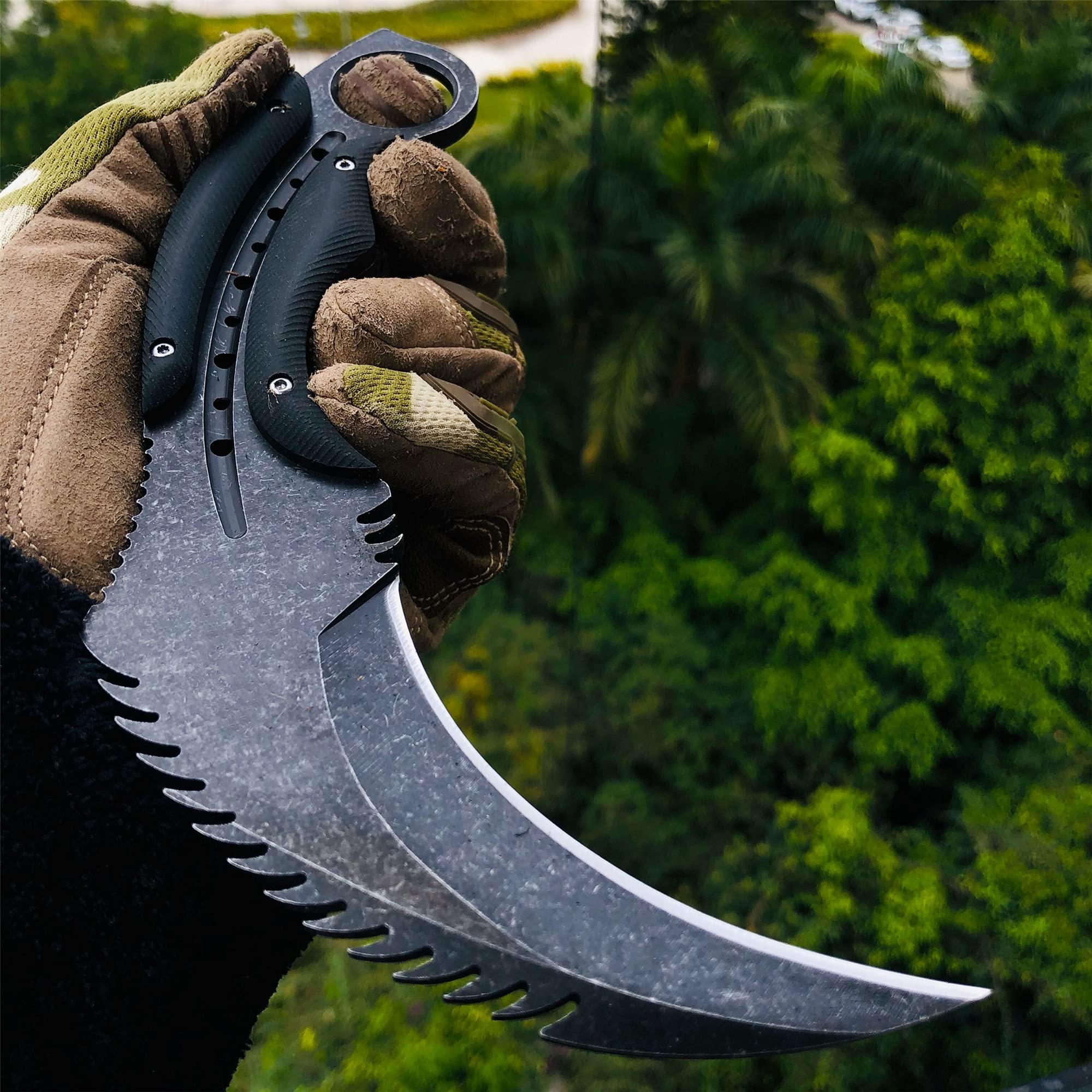 Rhinosteel Custom Eagle Beak Design Heavy Collect Gift Full Tang Karambit Knife D2 Steel Stonewash & Mirror Fixed Blade Outdoor Camping,Tactical ,Survival,Hunting Knives -Leather Sheath (Stonewash)