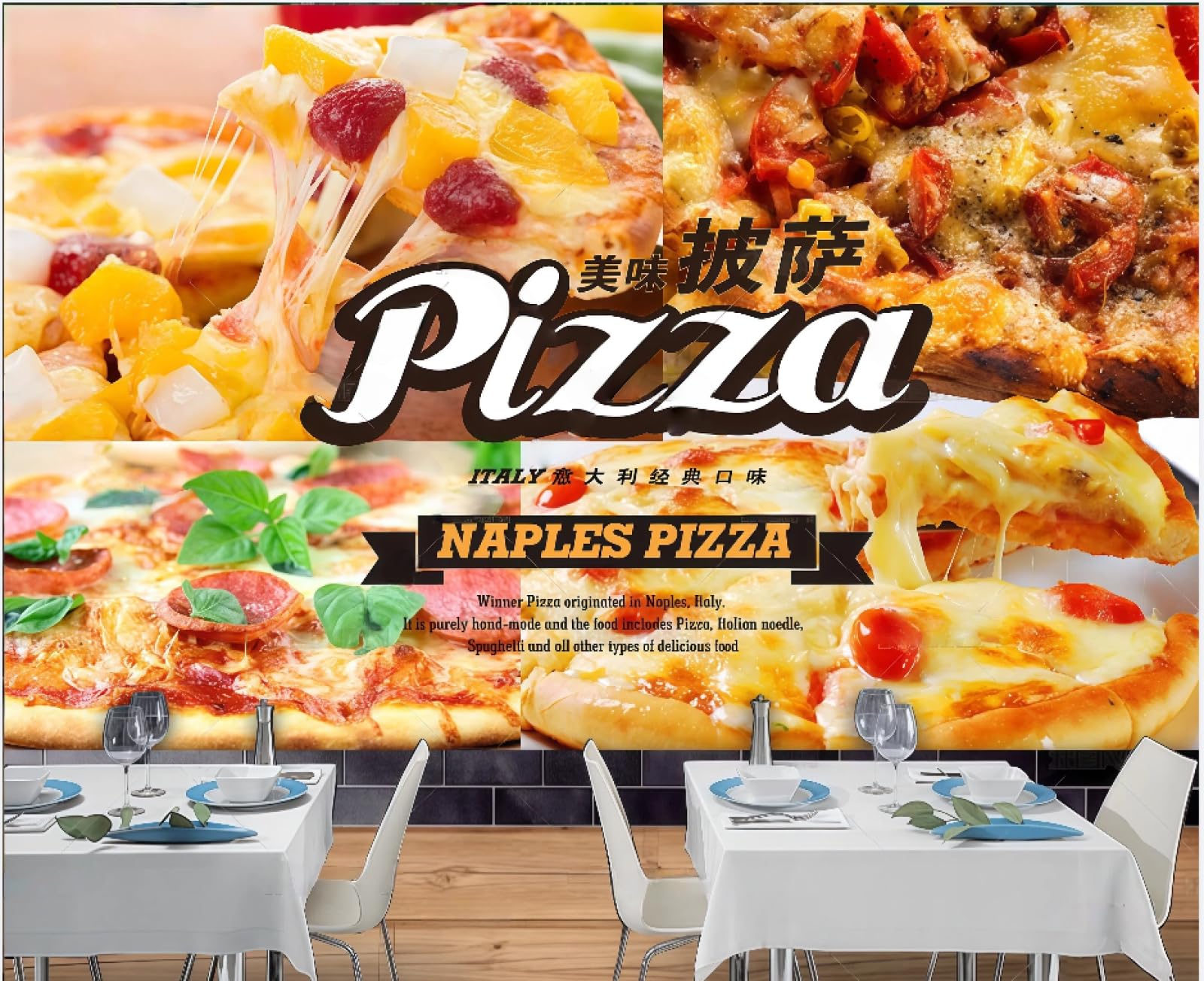 rskjdghshd Wallpaper Retro Hand-Painted Delicious Pizza Burger Shop Fried Chicken Dessert Shop Background Wall Western Restaurant Wallpaper Cafe Mural,3D,250x175cm
