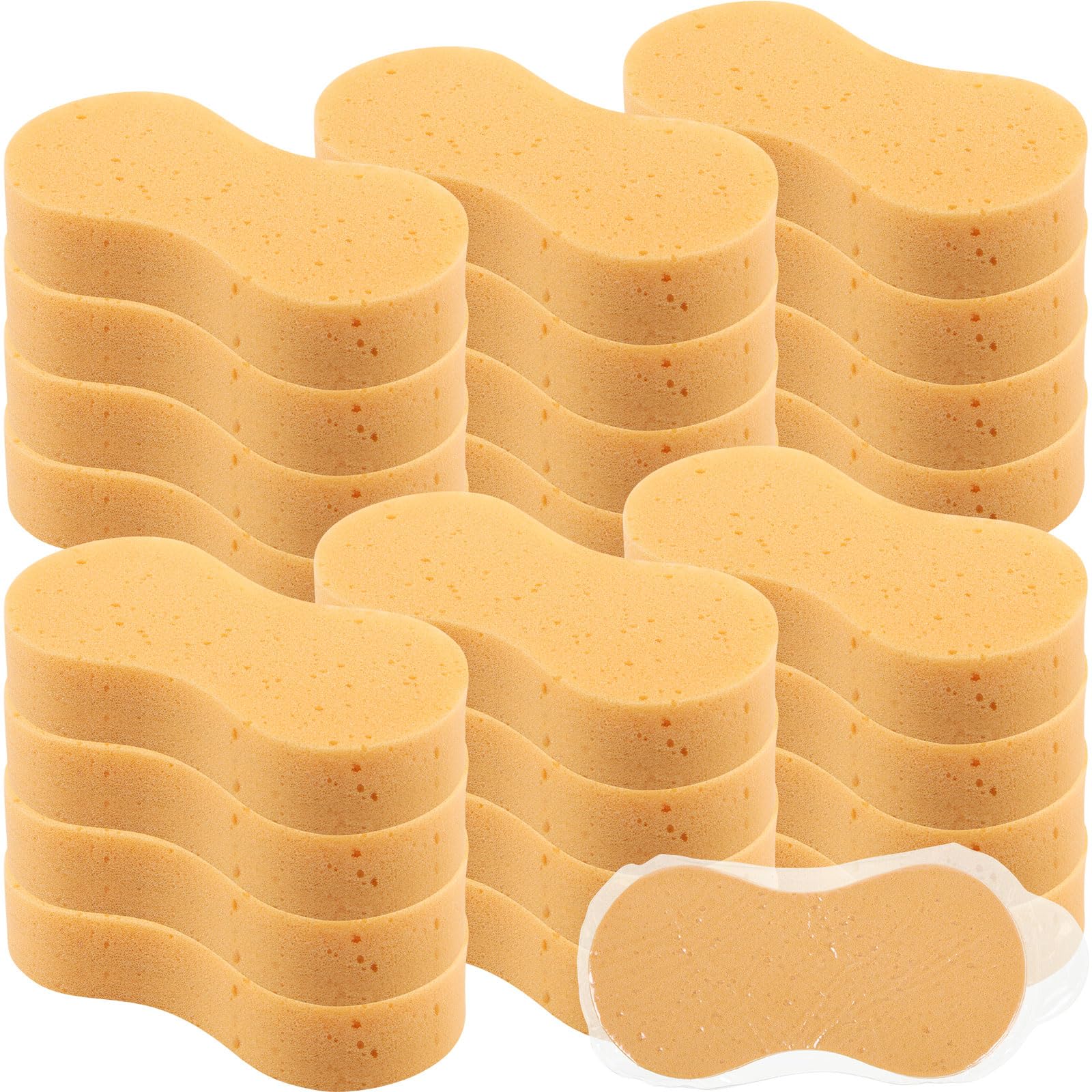 Vesici Confezione da 24 spugne grandi per il lavaggio dell'auto, giganti, per la pulizia dell'auto, per auto, barca, kayak, cucina, con imballaggio singolo sottovuoto (giallo terroso)