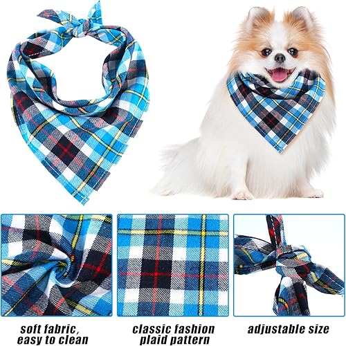Miniatura 4 de Honoson 6 pañuelos triangulares para perro, bufanda para perro, bufanda con estampado a cuadros, baberos ajustables, lavables, juego de bandana