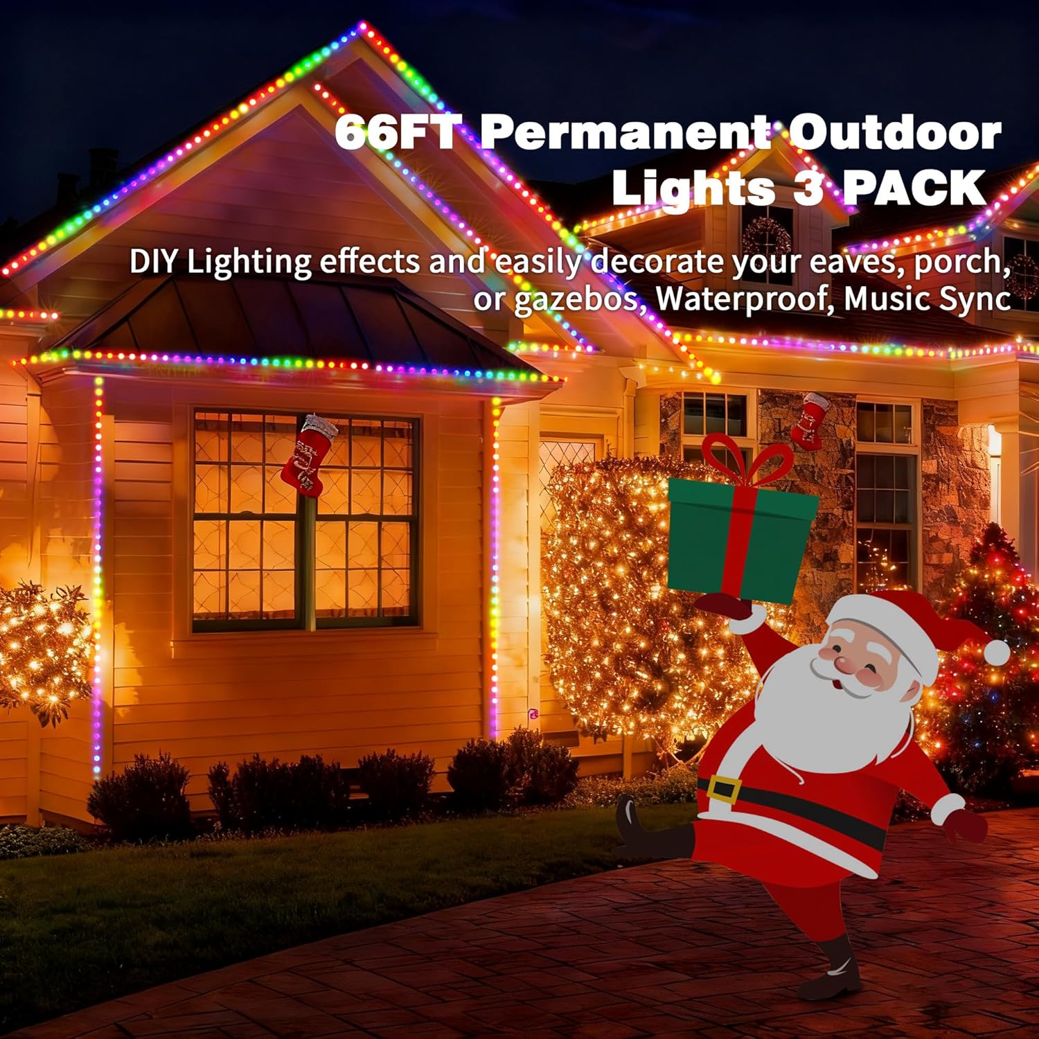 Christmas LightShow Set, 66ft Permanent Outdoor Lights, Smart Curtain Lights, LED Firework Light, Pathway Light App Control & Music Sync for Party Wedding Christmas Decorations Gifts