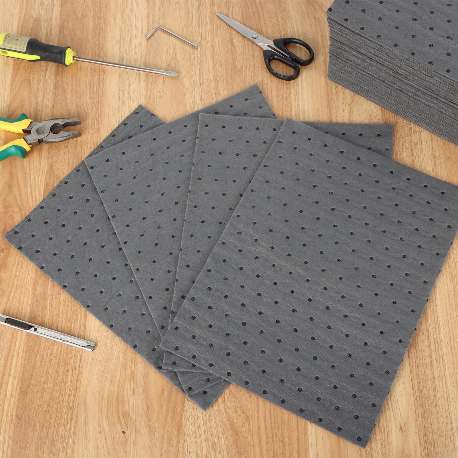 100 Stück Universelle Ölauffangmatte 25 x 33cm Ölauffangmatte werkstatt matte Ölsaugtücher Ölbindematte für Werkstatt, Garage,Schwere Ölabsorptionsblätter Saugmatte für Zuhause, Keller,Garage, Küche