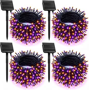 Brightown Solar Halloween String Lights, 4-Pack, 480 LEDs, Orange and Purple