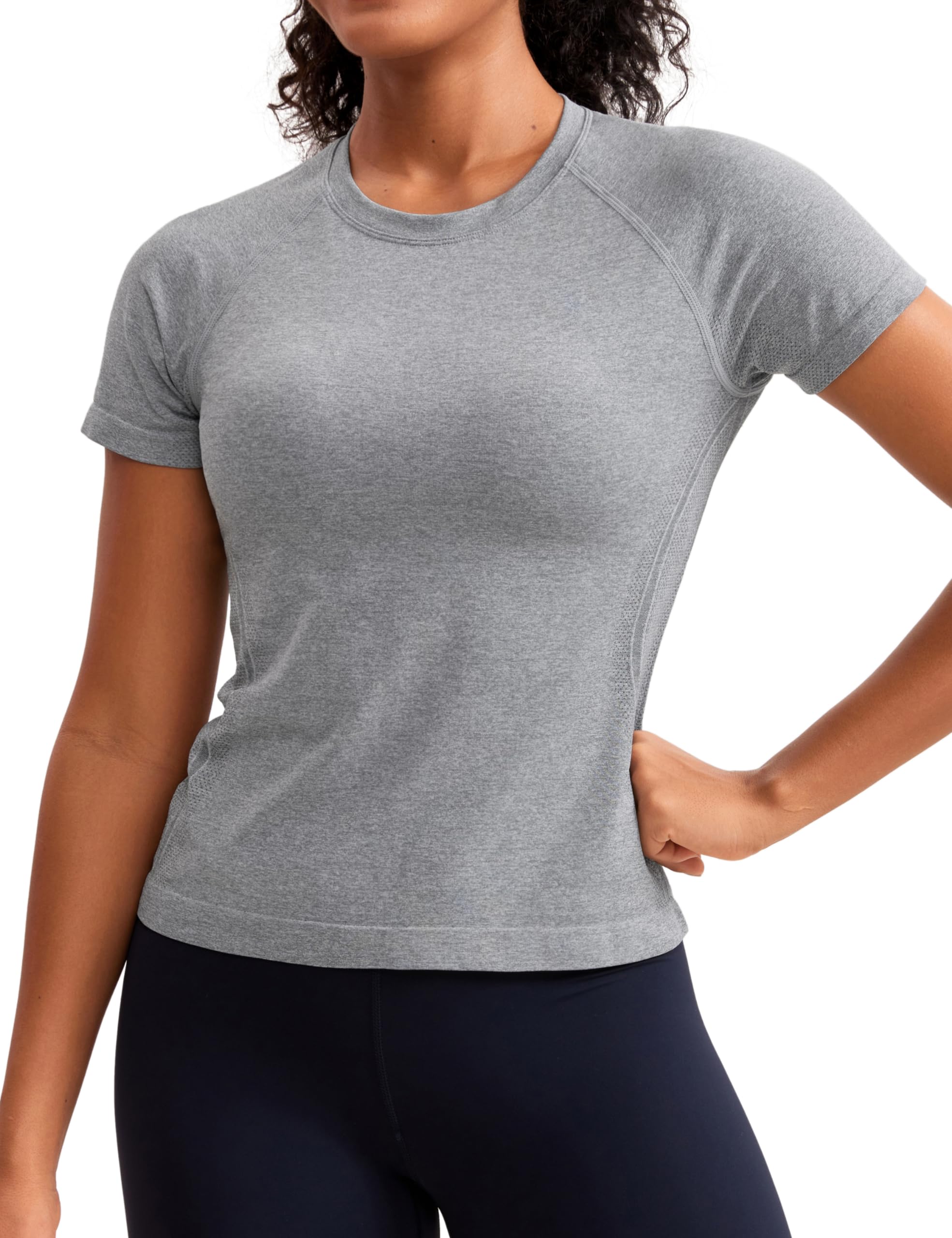 CRZ YOGASeamless Short Sleeve Shirts for Women Breathable Running Workout Tops Athletic Gym Yoga Basic T-Shirts