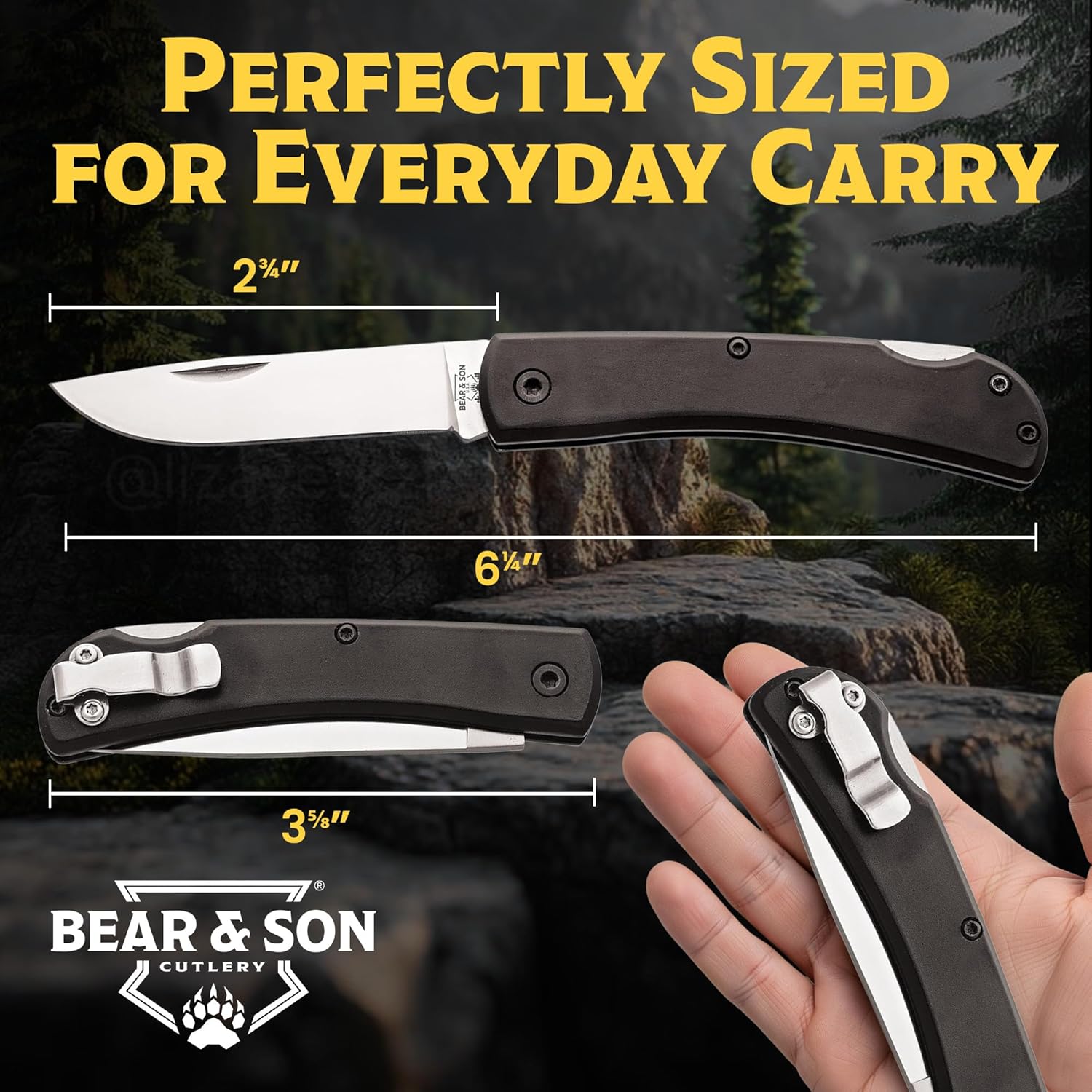 Bear & Son Cutlery 3 5/8" Black Aluminum Small Locking Farmhand W/Clip