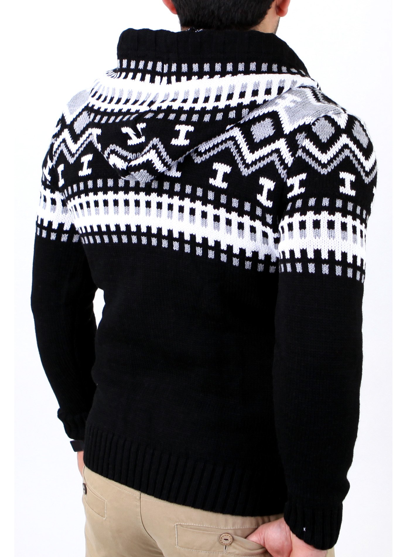 Reslad Herren Grobstrick Norweger Pullover Winter Strickjacke Kapuzenpullover RS-3104