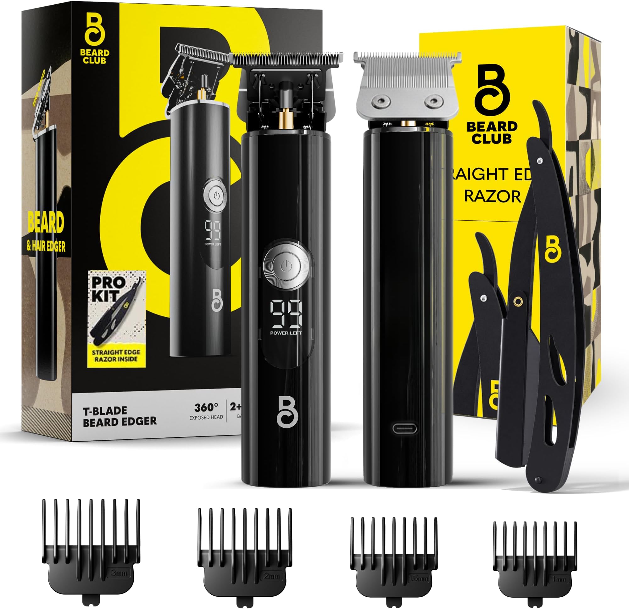 Professional T-Blade Beard Trimmer for Men with Straight Razor - Barber Electric Shaver & Hair Clippers for Men – Zero Gapped Cordless Hair Trimmer & Edger, Line Up Grooming Kit