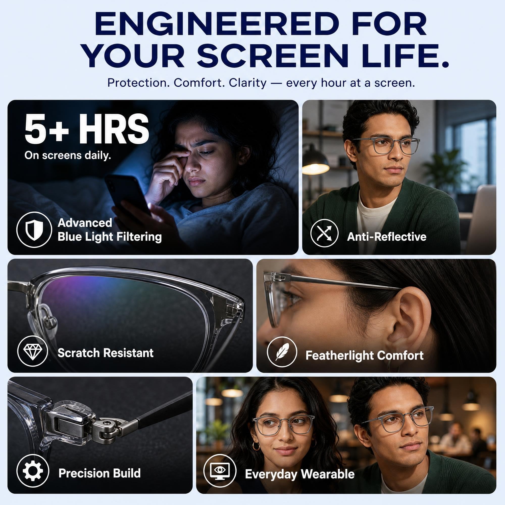 LENSKART BLU | Bluecut & Antiglare Computer Eyeglasses | Gaming Glasses | Grey Full Rim Square Shape | For Men & Women | Medium | LB E13529