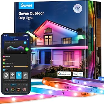 Govee Outdoor LED Strip Lights, 98.4ft Smart Outdoor Lights Work with Alexa and Google Assistant, App Control, IP65 Waterproof, RGBIC Lights for Patio, Eave, Party Decorations