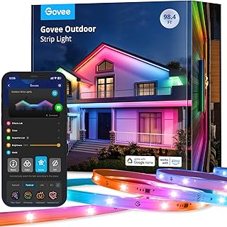 Govee Outdoor LED Strip Lights, 98.4ft Smart Outdoor Lights Work with Alexa and Google Assistant, App Control, IP65 Waterproof, RGBIC Lights for Patio, Eave, Party Decorations