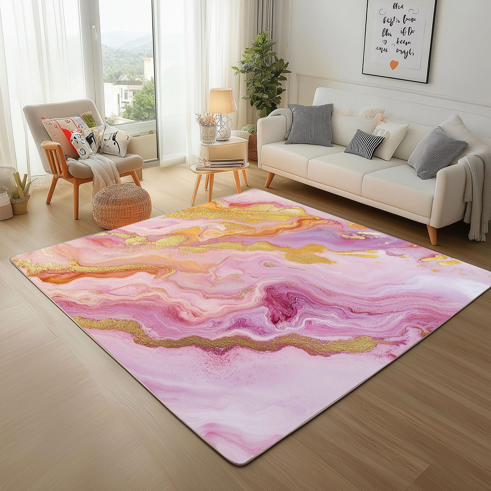 Tapis de salon marbre rose 160x230 cm moderne et lavable pour sublimer votre intérieur