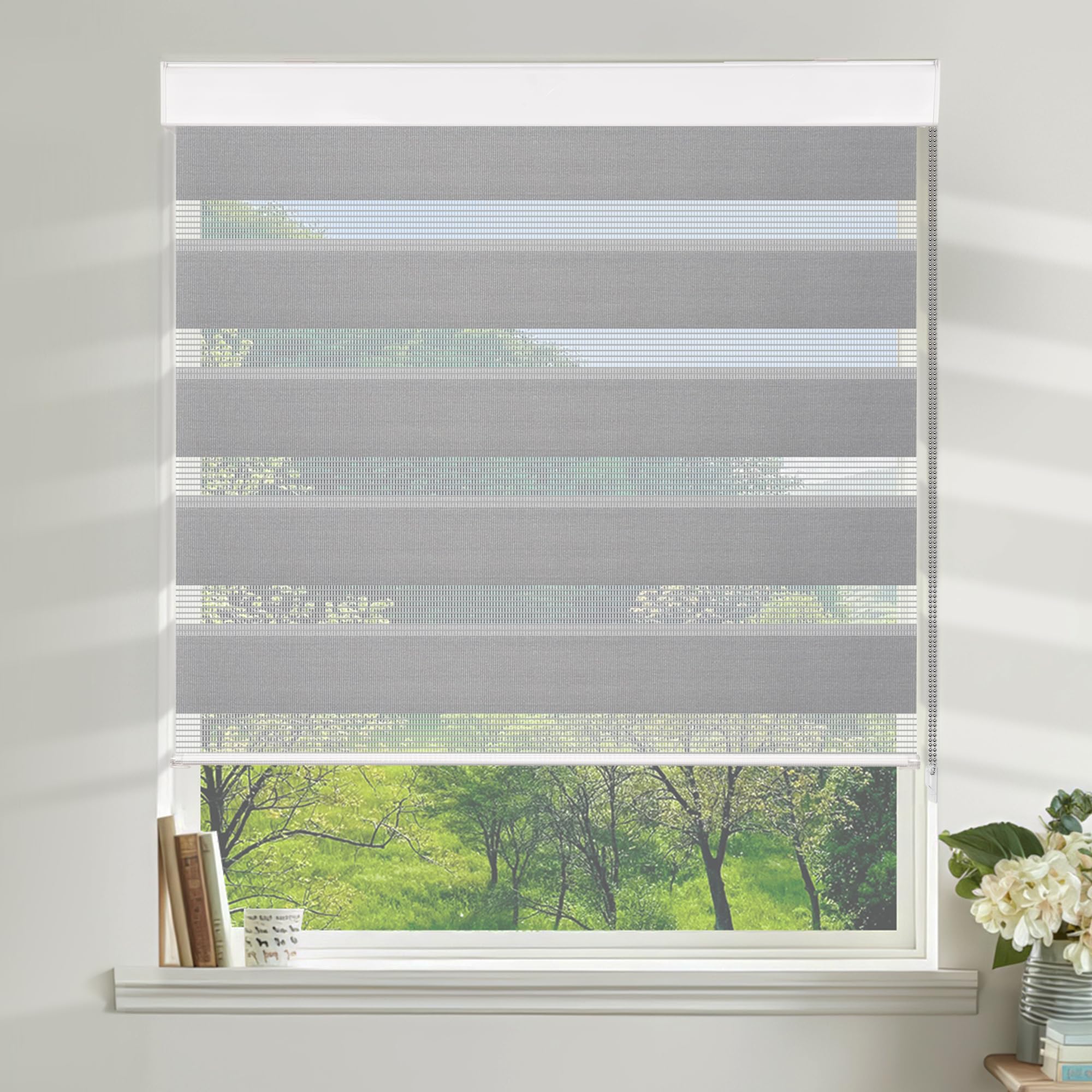 Photo 1 of Allesin Zebra Blinds for Windows Blackout Zebra Roller Window Shades,Light Gray 38x72?, Dual Layer Light Filtering UV and Privacy Protection for Day and Night for Home, Office Light Grey 38x72?