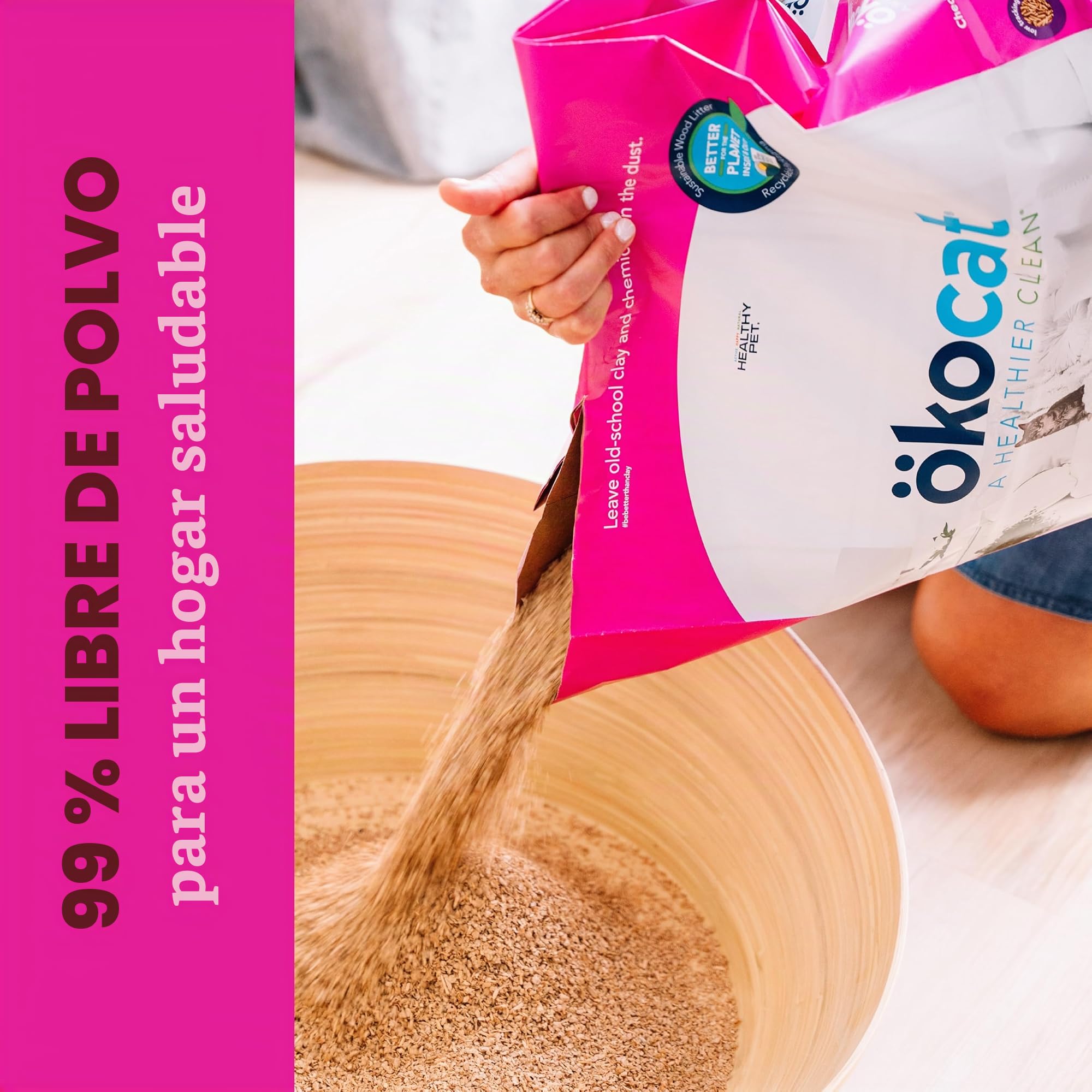 ökocat Arena para Gatos súper Suave de Madera Natural con Control de olores, 14 Libras, Grande