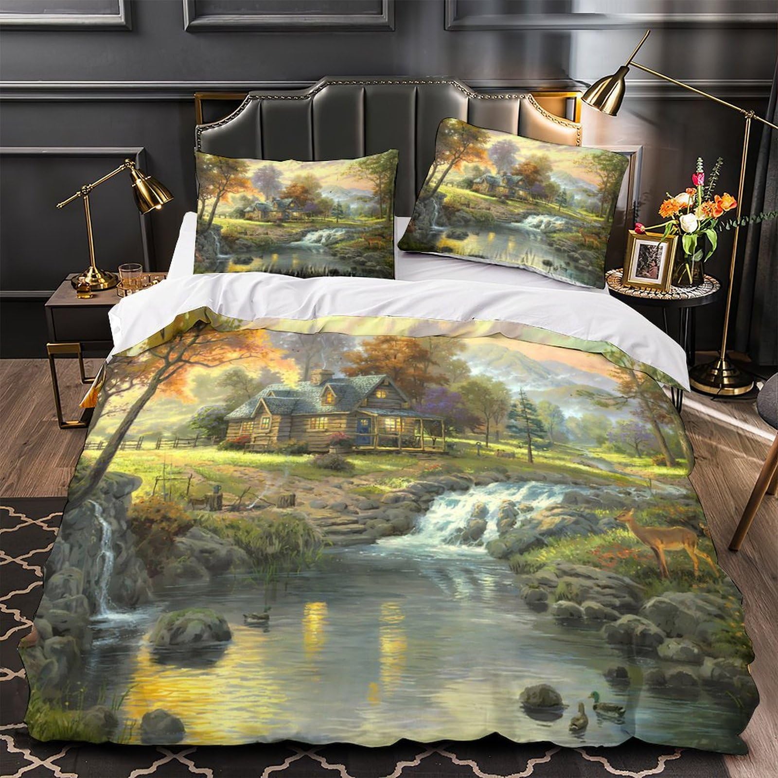 Parure de lit vaches en microfbre 260x220 cm avec housse de couette rustique pour lit Super King