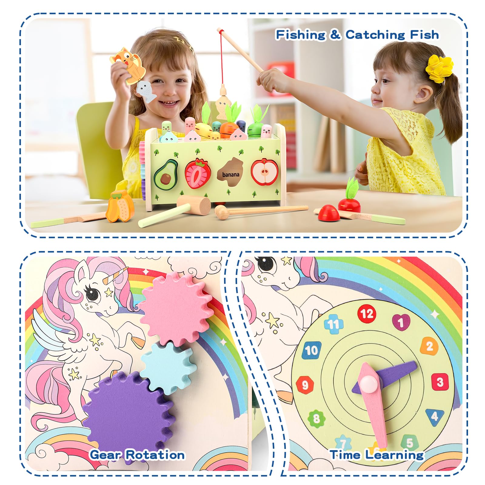 10 in 1 Giochi Montessori 1 Anno, Giocattoli Bambini Cubo Multiattivita Legno Gioco Educativi Bambi con Gioco Pesca, Strumenti Xilofono, Acchiappa La Talpa, Regalo Compleanno 2 3+ Anni 12+ Mesi