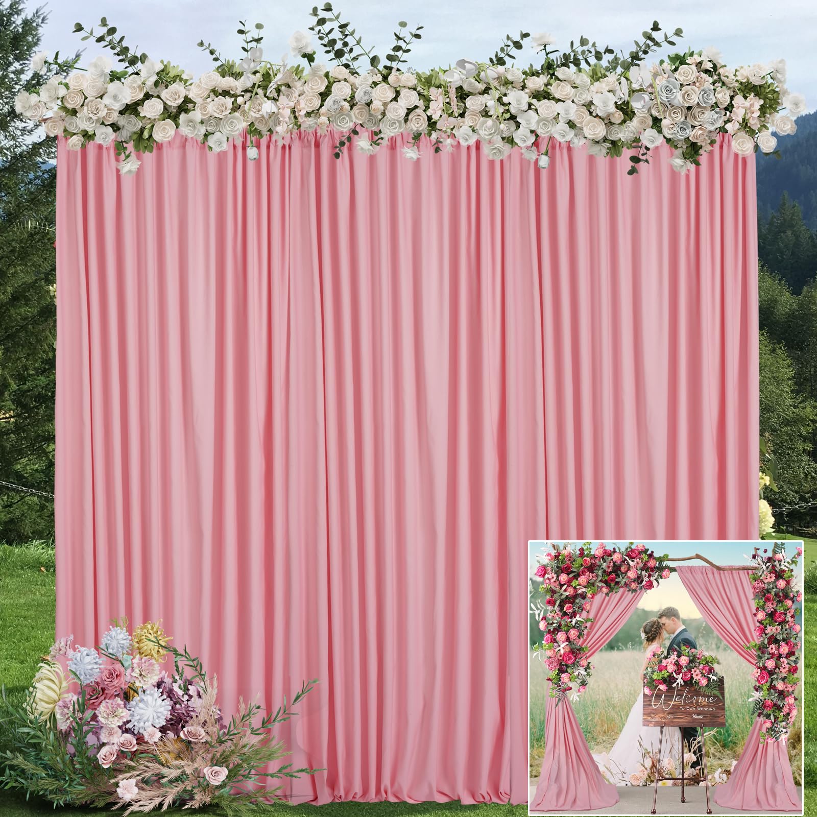 Lot de 2 rideaux de fond or rose pour mariage, fête prénatale, anniversaire, photo, fête à la maison, 3 x 3 m