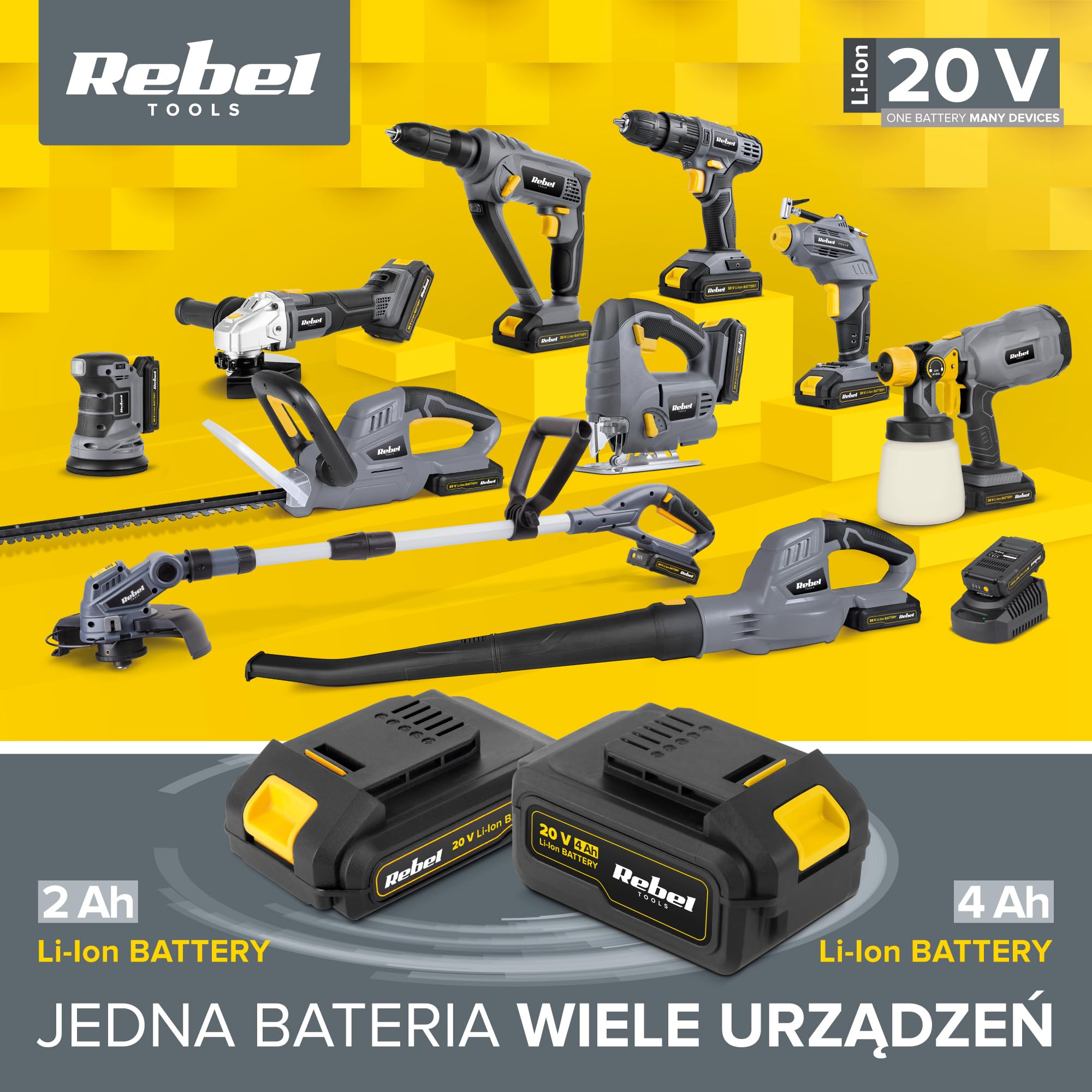 Rebel RB-1031 - Seghetto alternativo a batteria, 20 V, 2 A