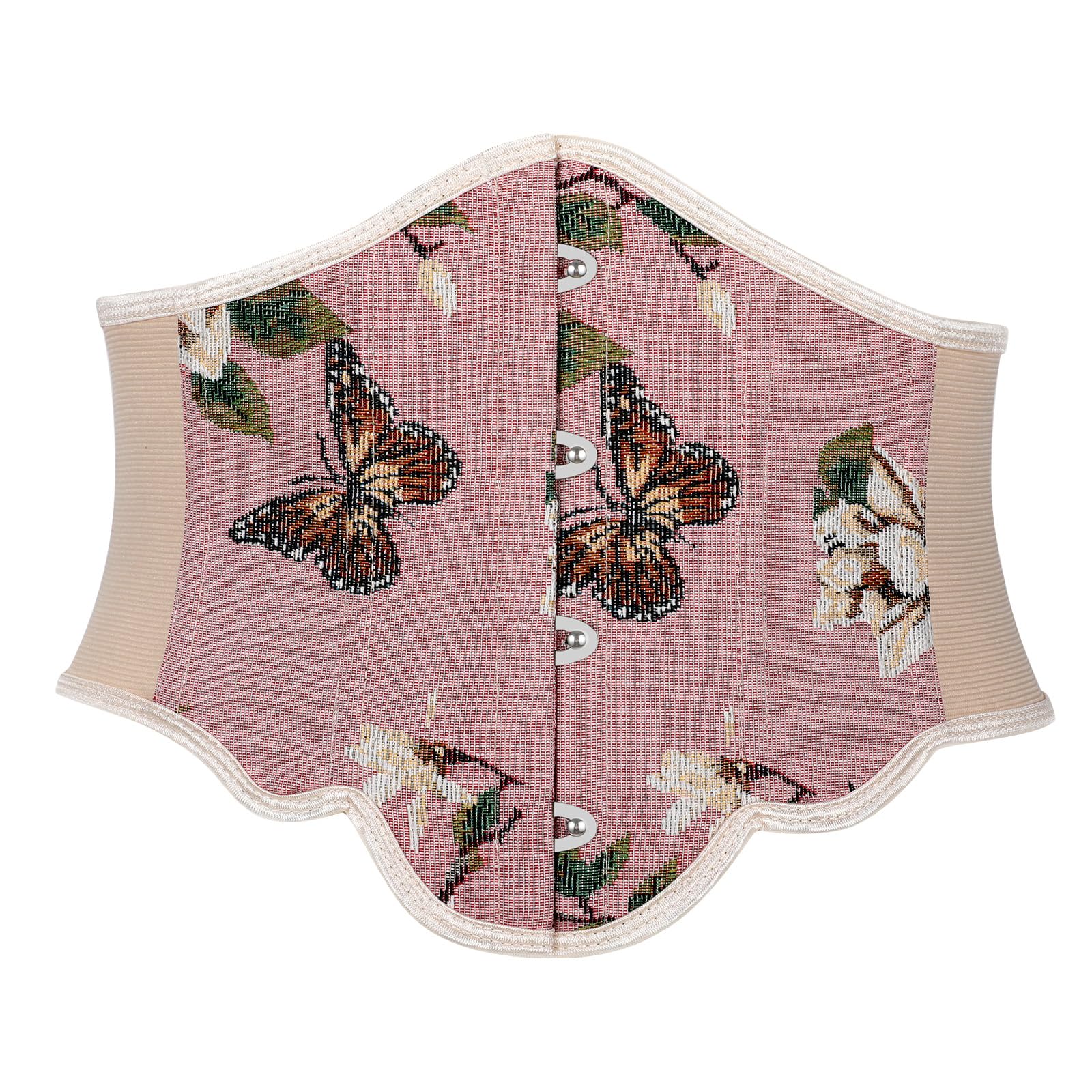 TRIWORKS Women Elastic Corset Belt Renaissance Floral Printed Underbust Corset Wide Costume Stretch Waist Belt