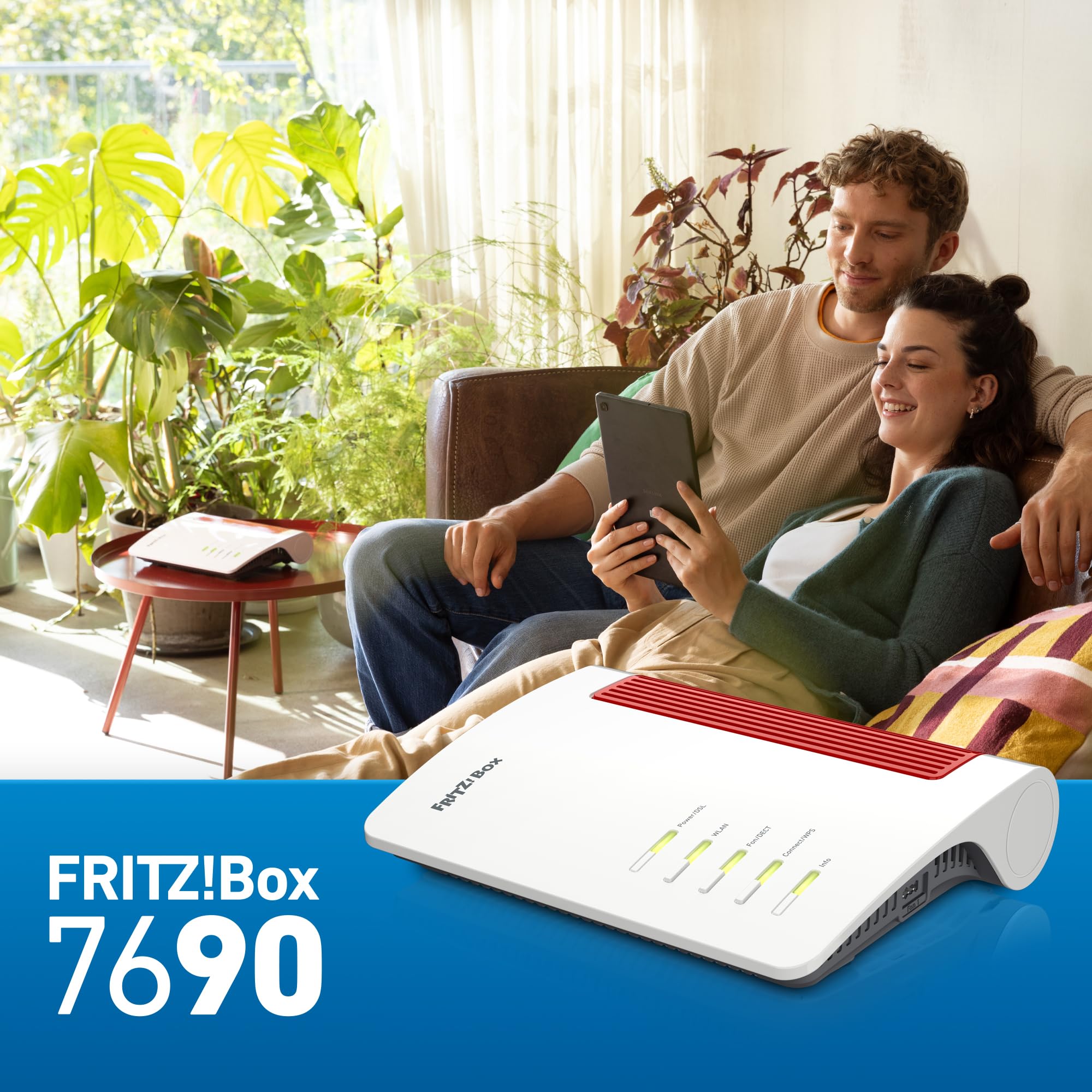 AVM Fritz!Box 7690 (router Wi-Fi 7 da 5.760 Mbit/s (5 GHz) e 1.376 Mbit/s (2,4 GHz), fino a 300 Mbit/s con supervectoring VDSL e ADSL2+, rete WLAN, base DECT, versione in lingua tedesca)