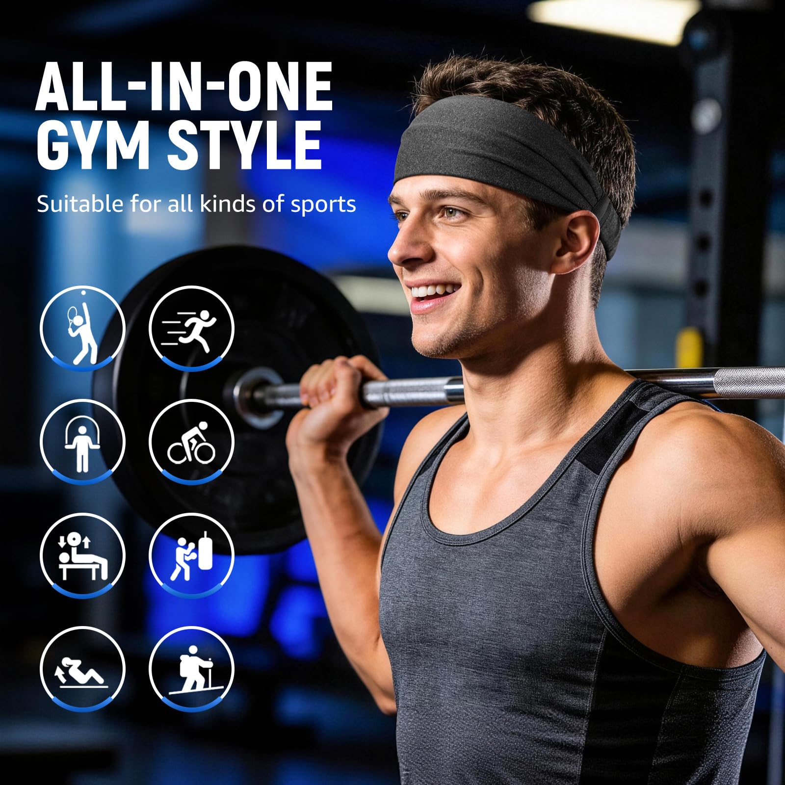 AWUMBUK Sportowa opaska na czoło dla mężczyzn, 5 sztuk, rozciągliwa opaska na włosy, absorpcja potu, oddychająca, nadaje się do ćwiczeń, fitnessu, biegania