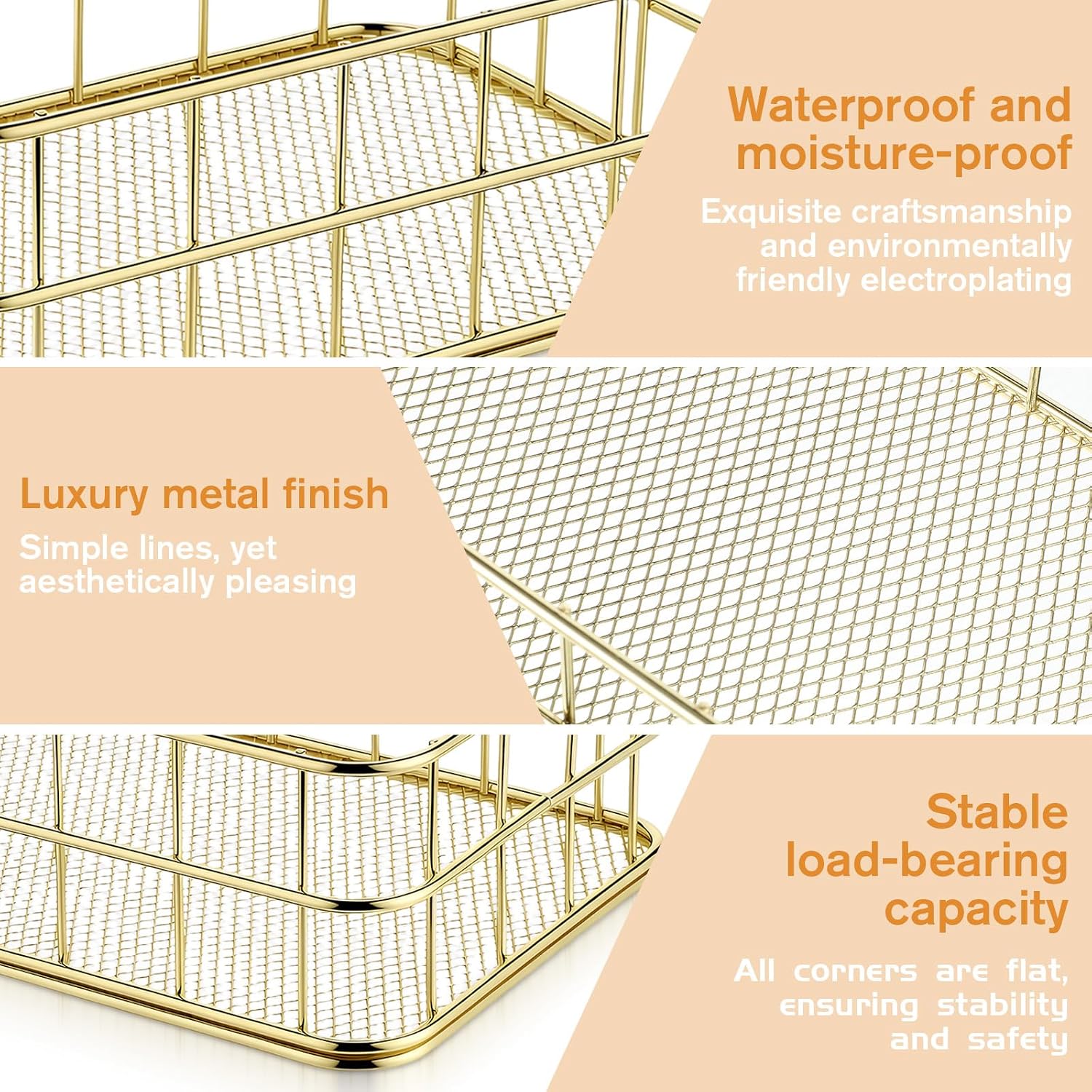 Gold Metal Wire Basket, 6.7 x 4.7 x 2.4 Inch Small Storage Basket Stackable Metal Wire Mesh Bin for Organizing for Home Desk Pantry Bathroom Kitchen Countertop, Gold image 3