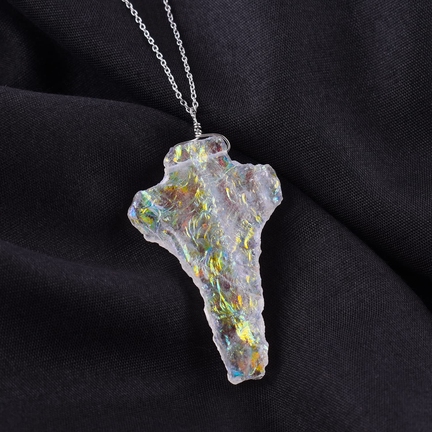 InfinityGemsArt Raw Aura Quartz Pendant Necklace for Women, Birthstone, Natural Gemstone Rough, Handmade Jewelry, Chakra Energy Healing Crystals, 925 Sterling Silver Chain 20 inch