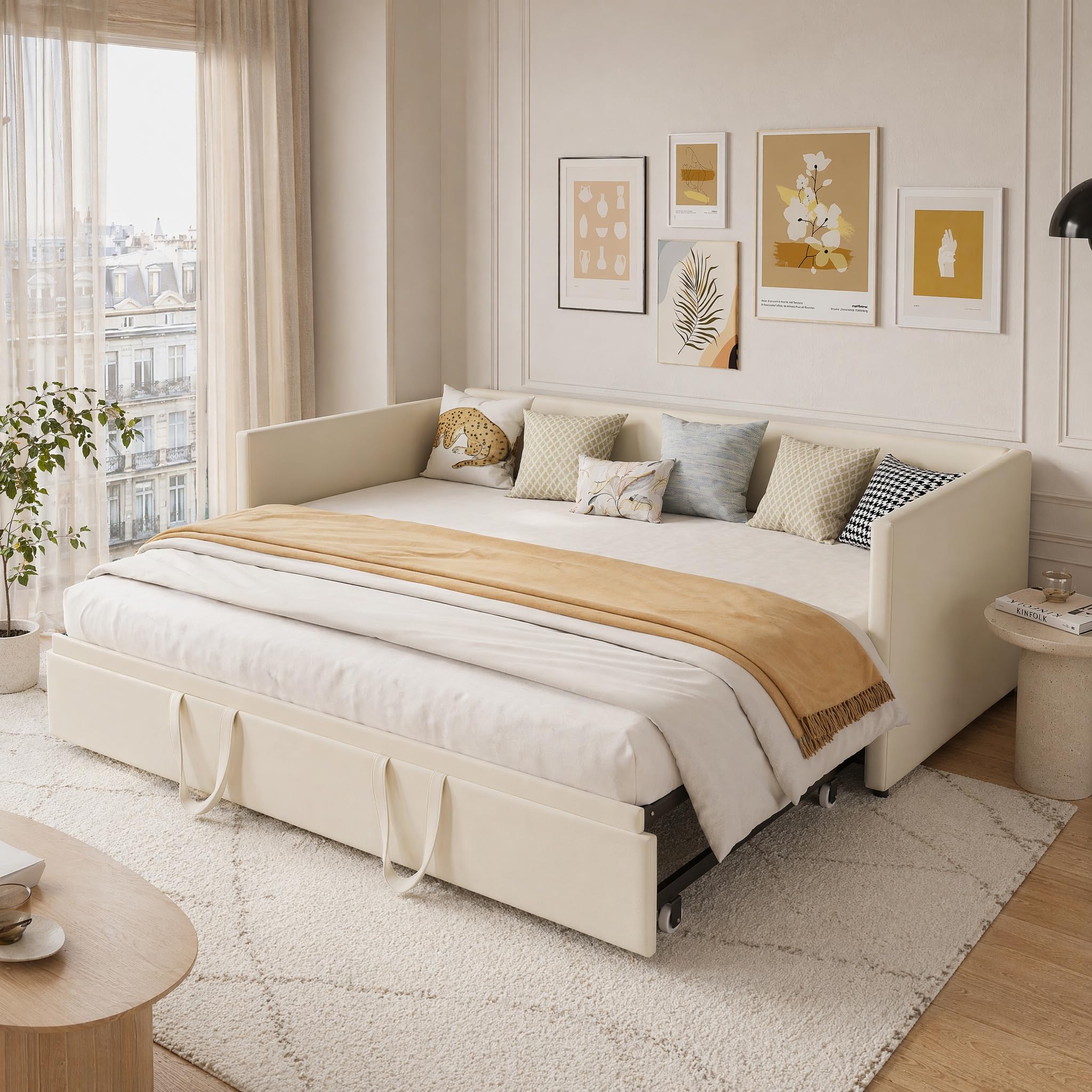 Letto Divano Matrimoniale 180 X 200 per Divano Letto Singolo con Letto Estraibile, DivanoLetto Singolo con Secondo LettoEstraibile Sofa Bed, 90 X 200 cm, Facile da montare,Beige Velluto