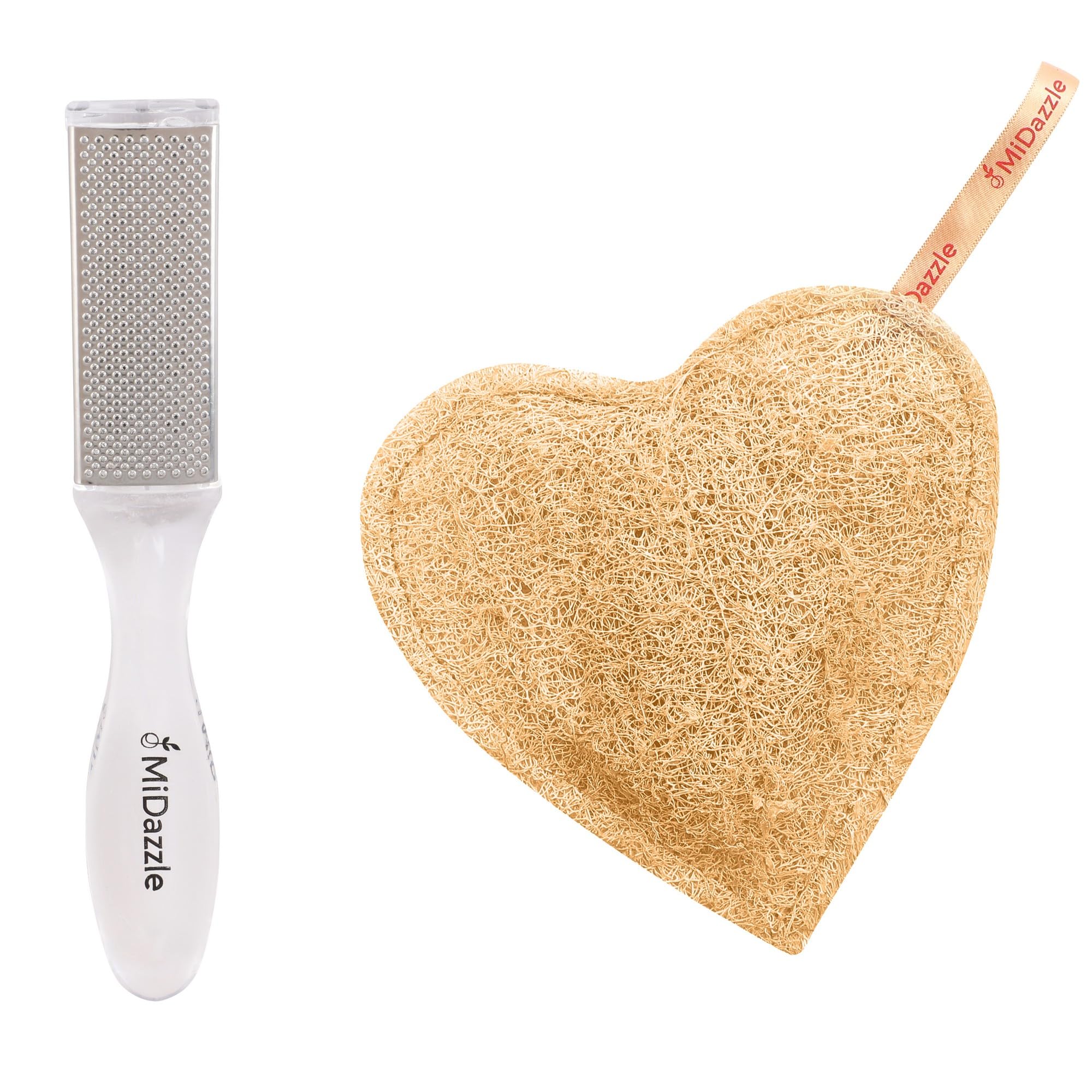 Midazzle Crystal Foot Scrubber with Organic Loofah, Heart Shape, Set of 2-image-9