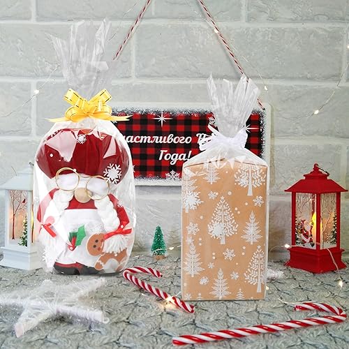 Miniatura 7 de CCINEE Juego de envoltura de celofán de Navidad, rollo de celofán de Navidad (31.5 pulgadas x 98 pies) para cestas de regalo con 15 lazos y 3