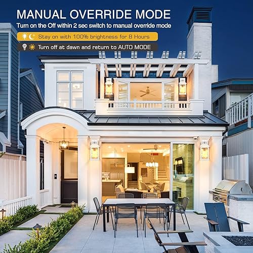 Miniatura 6 de VIANIS Paquete de 2 faroles de pared para exteriores con sensor de movimiento, iluminación blanca del atardecer al amanecer, montaje de pared,