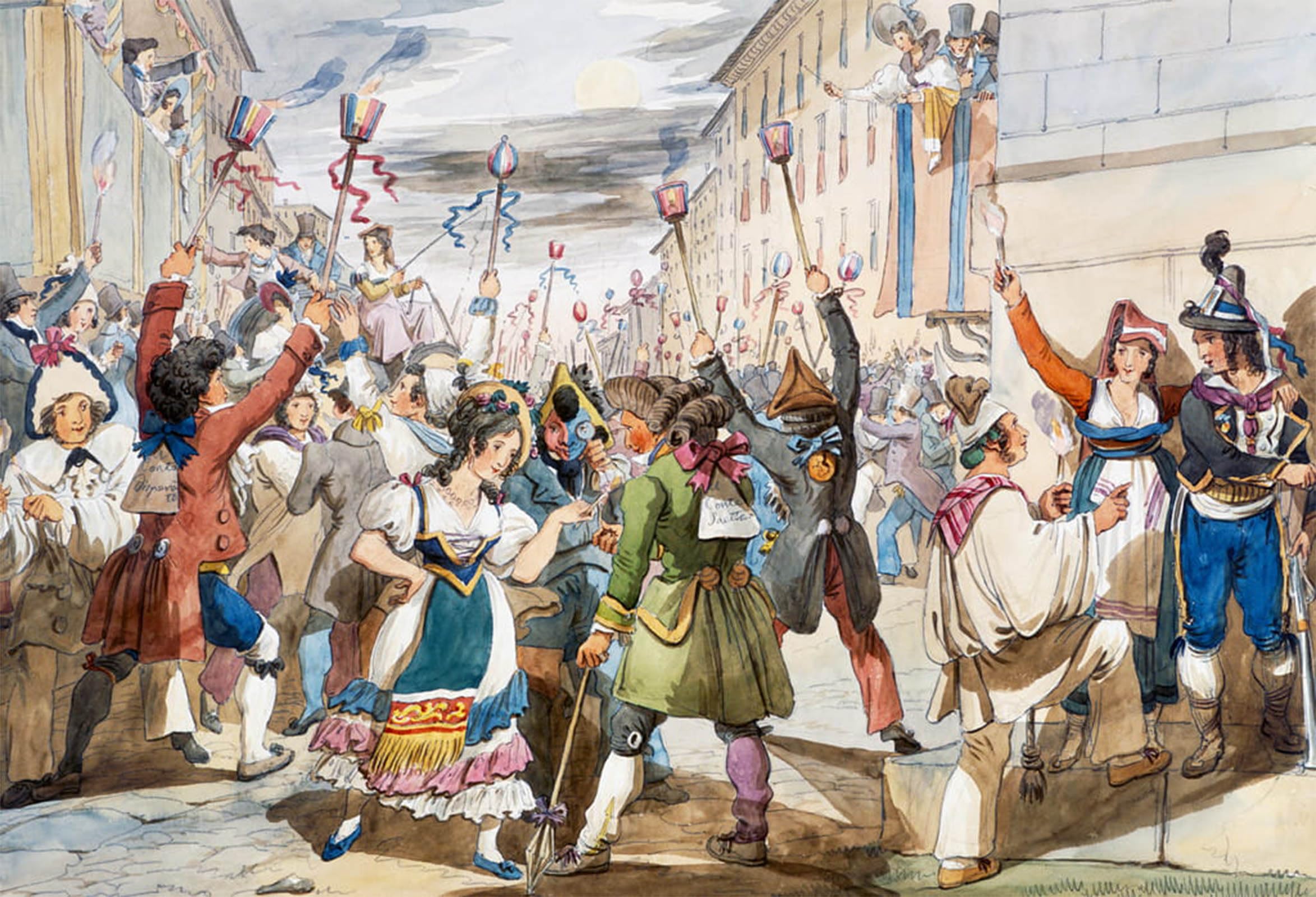 SERENDIPITP Retro Picture Poster Wall Art Pictures Painting Last Day of Carnival Inwith Moccoletti Candles by Achille Pinelli Wall Art Canvas Print for Wall Decor 60x90cm