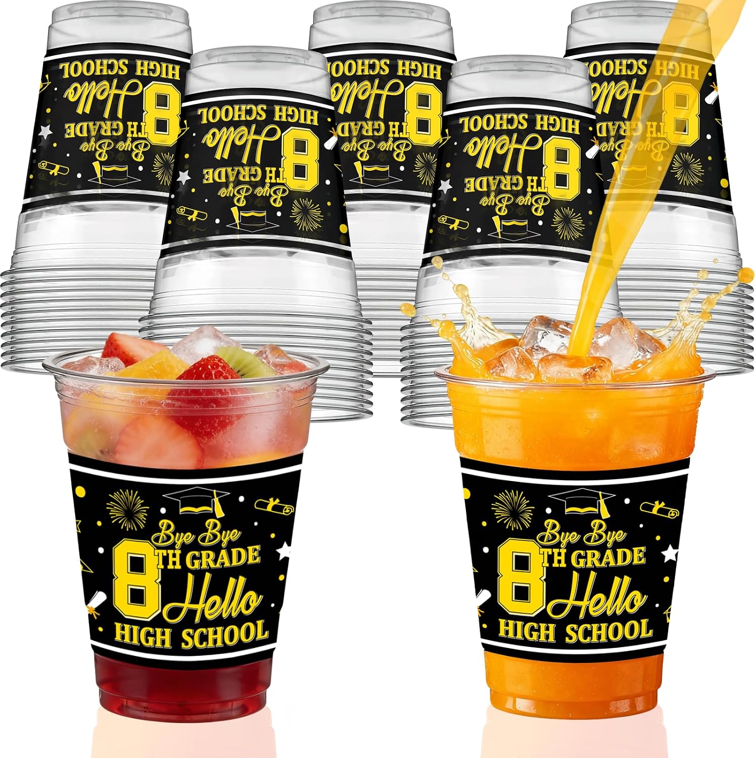 8th Grade Graduation Plastic Cups - 50pcs 12 oz Disposable Party Cups, Congrats Grad Drinking Cups, 8th Grade Graduation Decorations, Hello High School Supplies