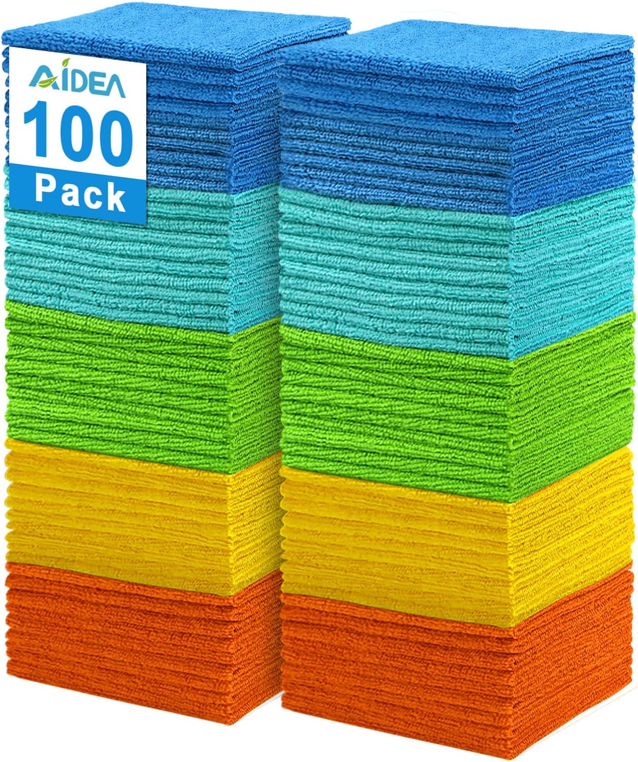 AIDEA Microfibre Cloth Pack of 100, Multifunctional Reusable Microfibre Cleaning Cloth, Lint Free Streak Free Washable Cloth Duster for House, Kitchen, Car, Motorbike,Windows 30 x 30 cm