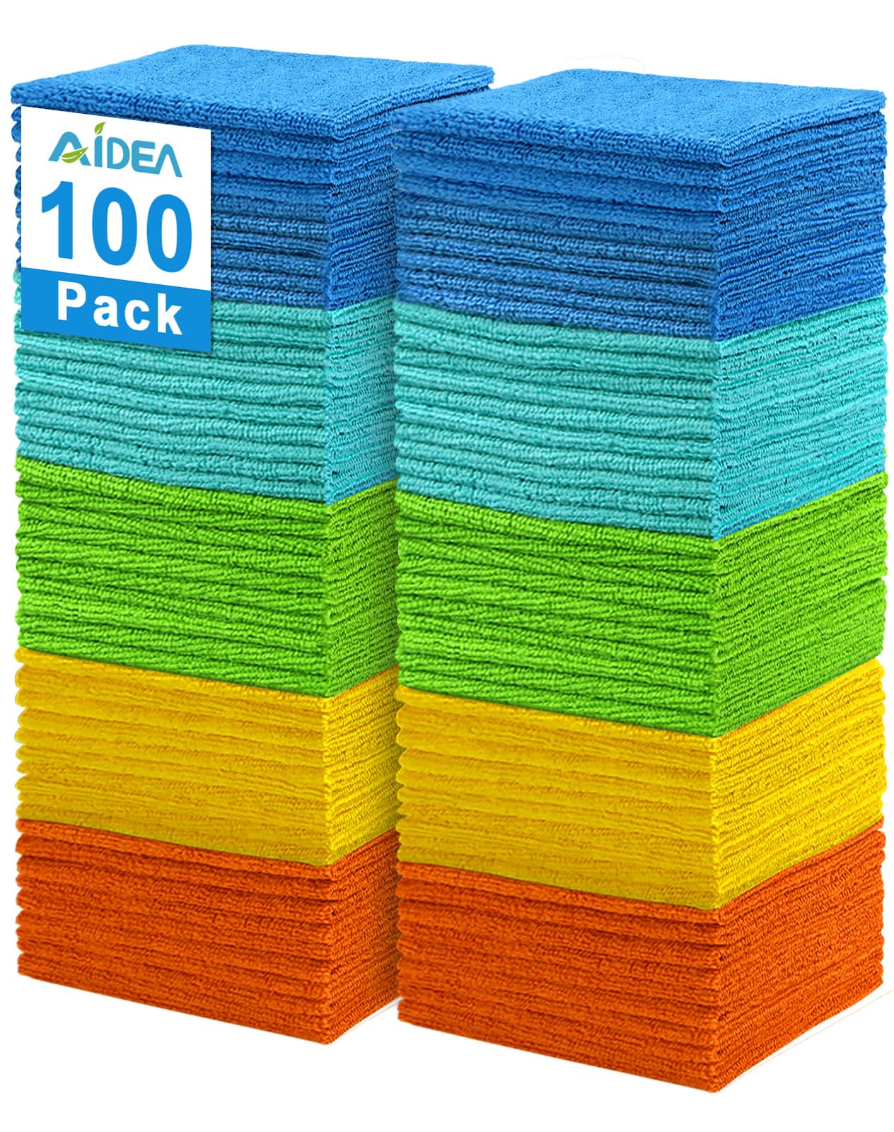 AIDEA Microfibre Cloth Pack of 100, Multifunctional Reusable Microfibre Cleaning Cloth, Lint Free Streak Free Washable Cloth Duster for House, Kitchen, Car, Motorbike,Windows 30 x 30 cm