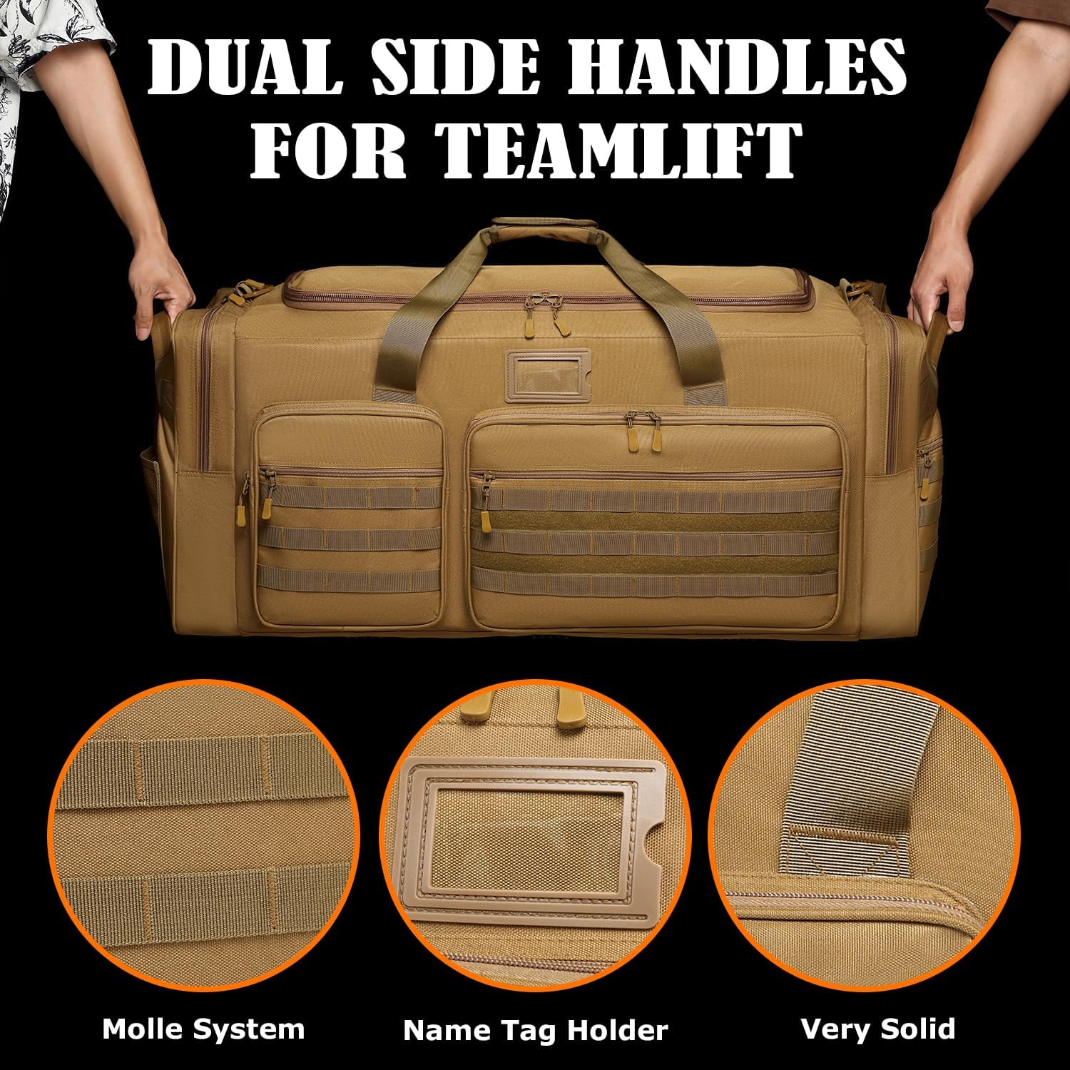 130L Extra Large Duffle Bag for Men, Heavy Duty Duffle Bag for Travel, Large Sports Gym Equipment Bag for Hockey Football Soccer Baseball Basketball & Team training, 130L, Brown - Image 6