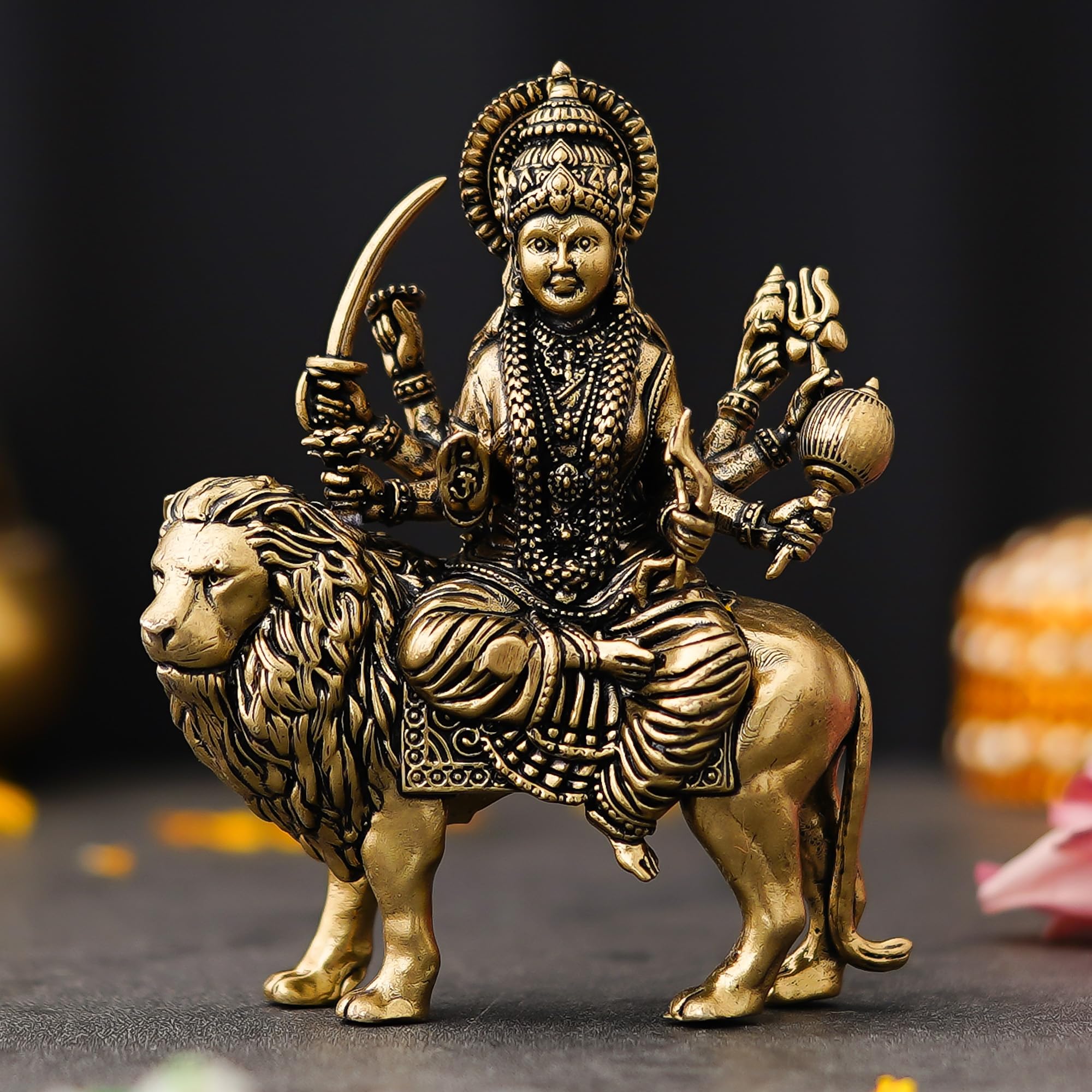 WORTH NEXT 3" Brass Maa Durga Idol | Goddess Durga MATA Murti for Temple, Puja & Home Decor | Religious Gift for Navratri & Housewarming (Weight-70gm)-image-15
