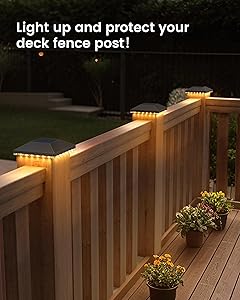 VOLISUN 4x4 Solar Fence - Post Lights Outdoor Waterproof 12pack, Deck Cap Light for 4x4 Wooden/4x4 Vinyl,Black Solar Fence Post Cap Light for Garden/Patio/Porch