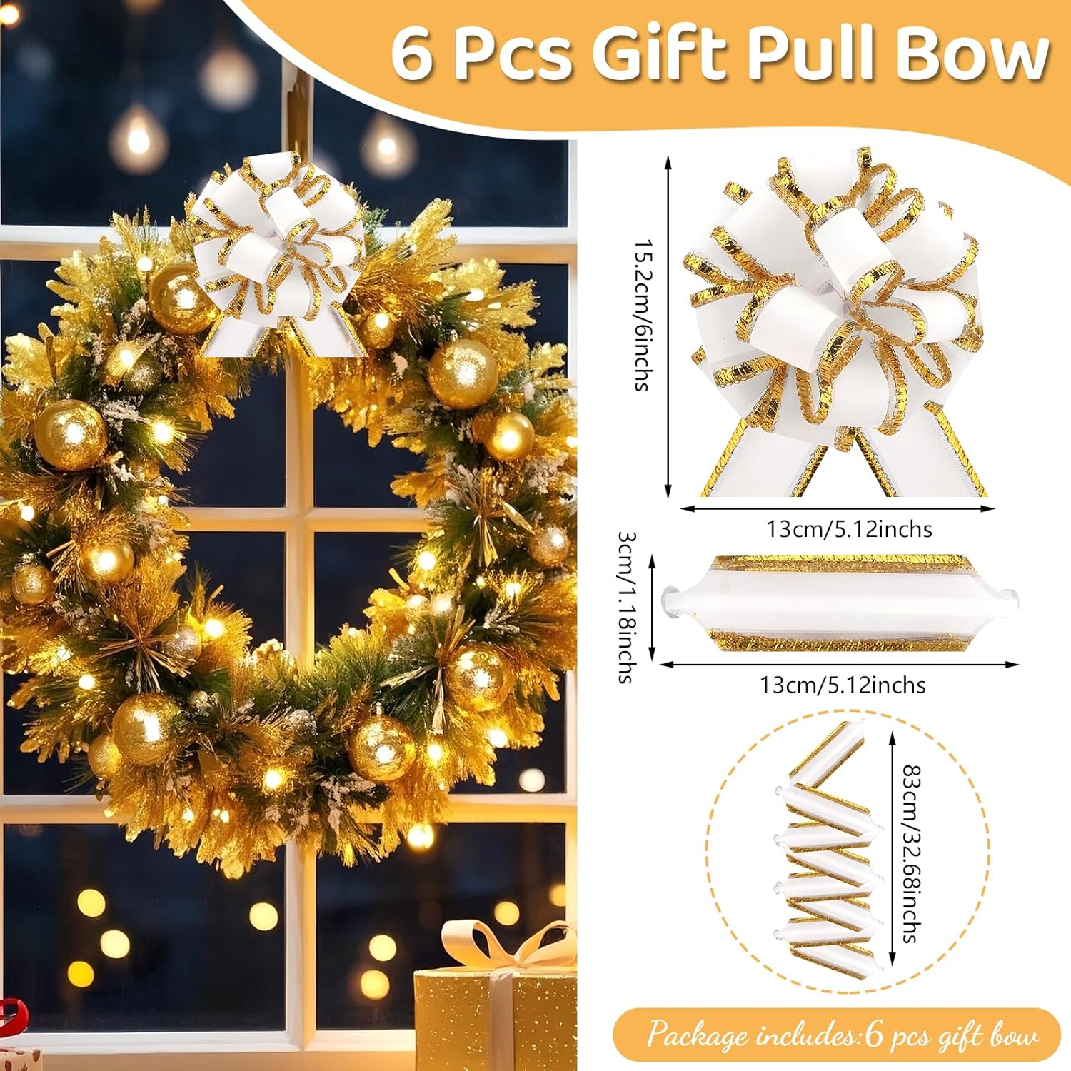 6 pcs White Gift Bow Pull Bows for Gift Warpping Christmas Party Birthday Wedding Metallic Bows for Present Bikes Anniversary Boxes Flower Decorations Valentine's Day (White-DD) - Image 3