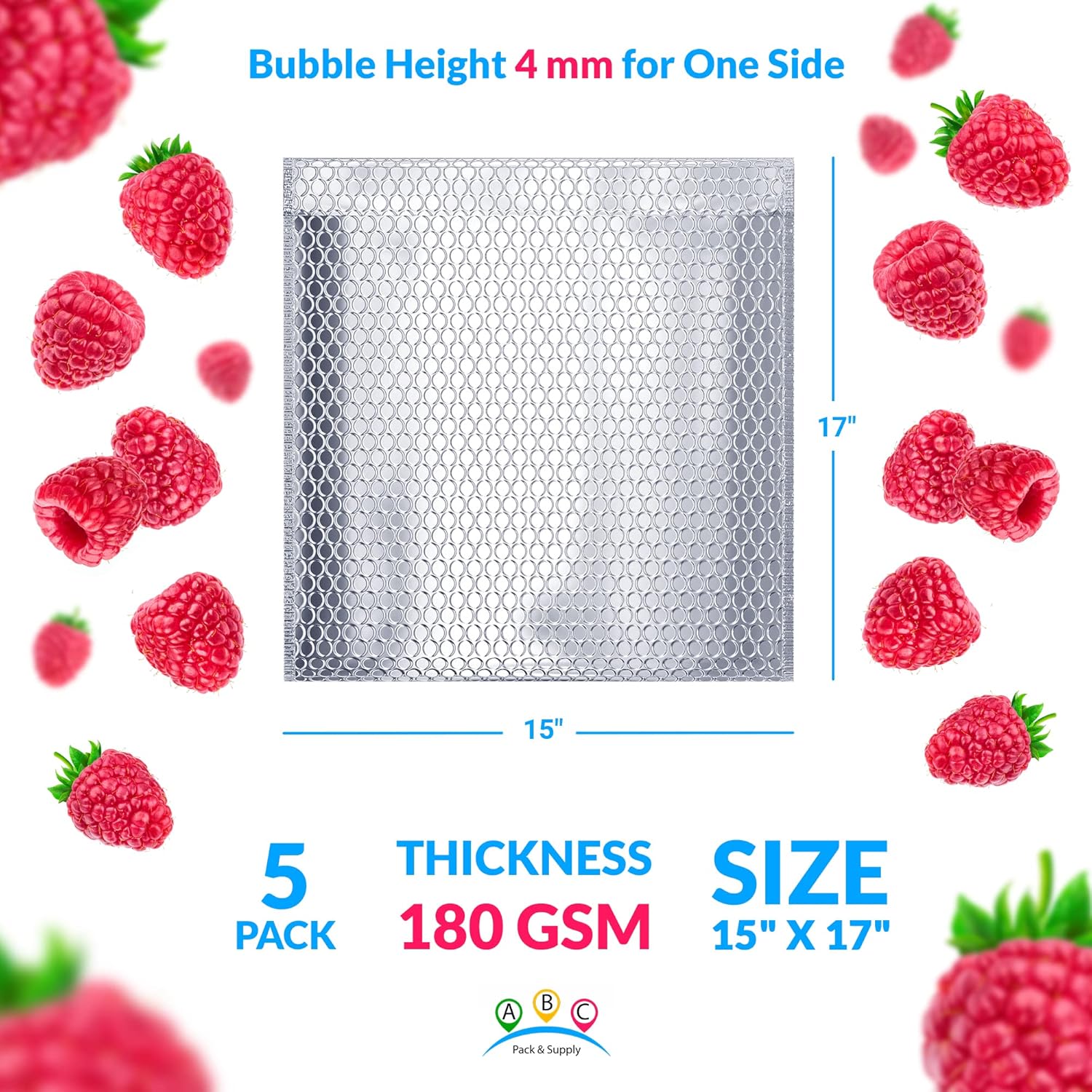 ABC Thermal Bubble Mailer 15" x 17", Pack of 5 Metallic Foil Mailing Envelopes, Self Seal Cool Bubble Mailers, Waterproof Cold Shipping Package, Insulated Shipping Bags for Food, Cosmetics