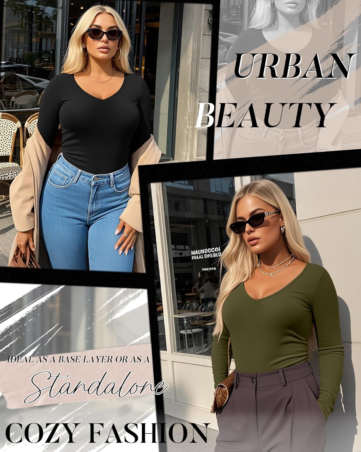 3 Pack Women's Plus Size Long Sleeve Thermal Shirts, V Neck Slim Fitted Fleece Underwear Basic Tees
