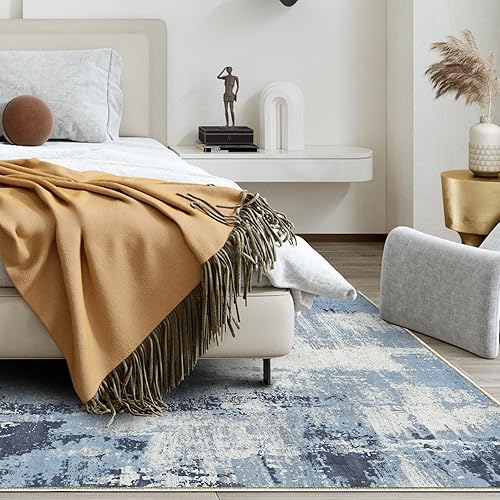 Miniatura 6 de OIGAE Alfombra lavable de 5 x 7 pies, alfombra abstracta moderna con parte trasera antideslizante, no desprende pelusa, alfombra para sala de estar,