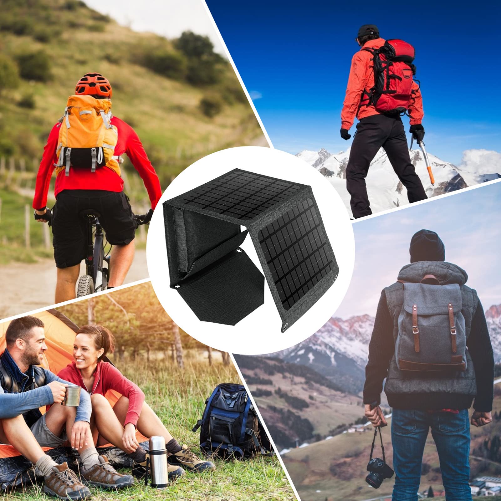 KANASI Sac Pliable pour Panneau Solaire 30W, Chargeur Portable à Double Sortie USB DC pour Camping en Plein air randonnée Alimentation de Secours
