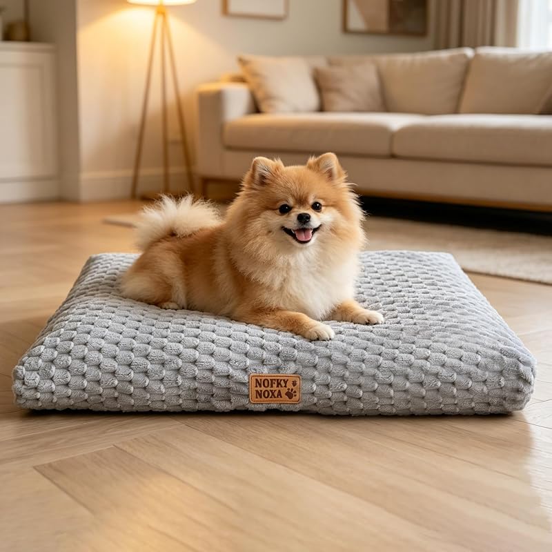 Cama para Cães Pequenos NOFKYNOXA em Corduroy Plush com Base Antiderrapante, Lavável, 58,42 x 45,72 x 8,89 cm