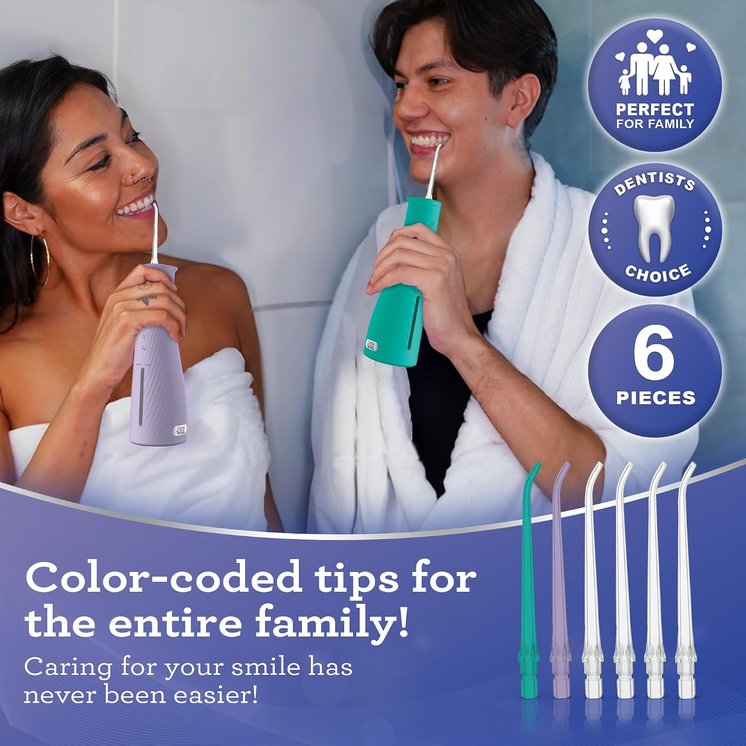 GuruNanda Water Flosser Replacement Tips (Pack of 6), Compatible with Lion & Lamb 2.0 Water Flosser, for a Thorough Clean, Color-Coded