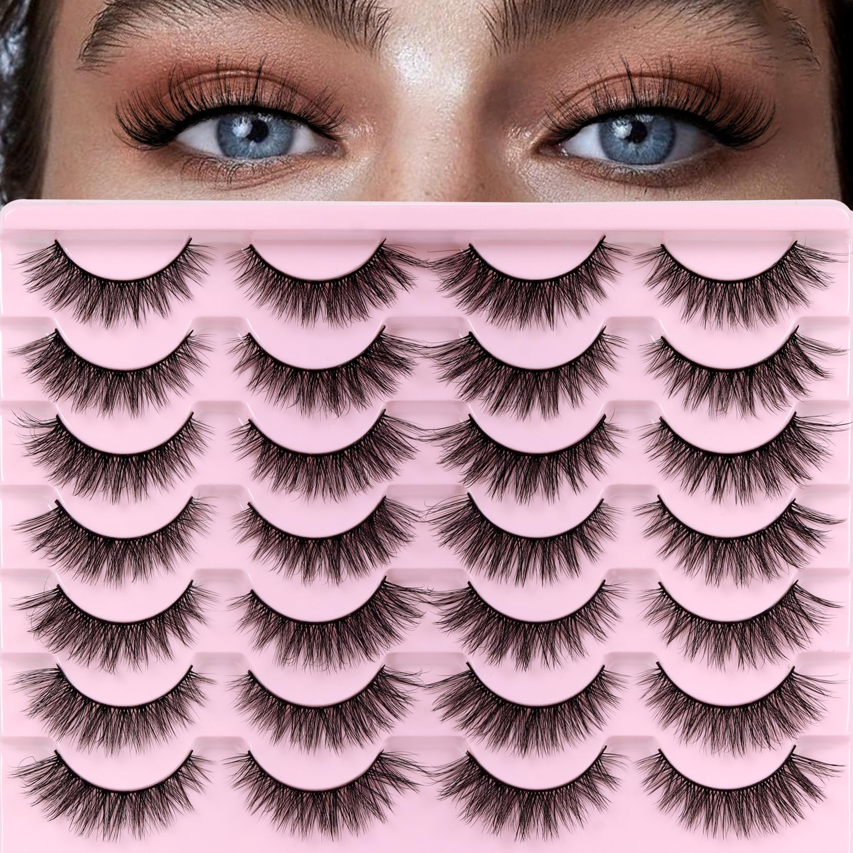 Veleasha Lashes 3D Faux Mink Lashes Fluffy False Eyelashes Natural Look 14 Pairs Lashes Pack Luxury Wispy Fake Eyelashes (25)