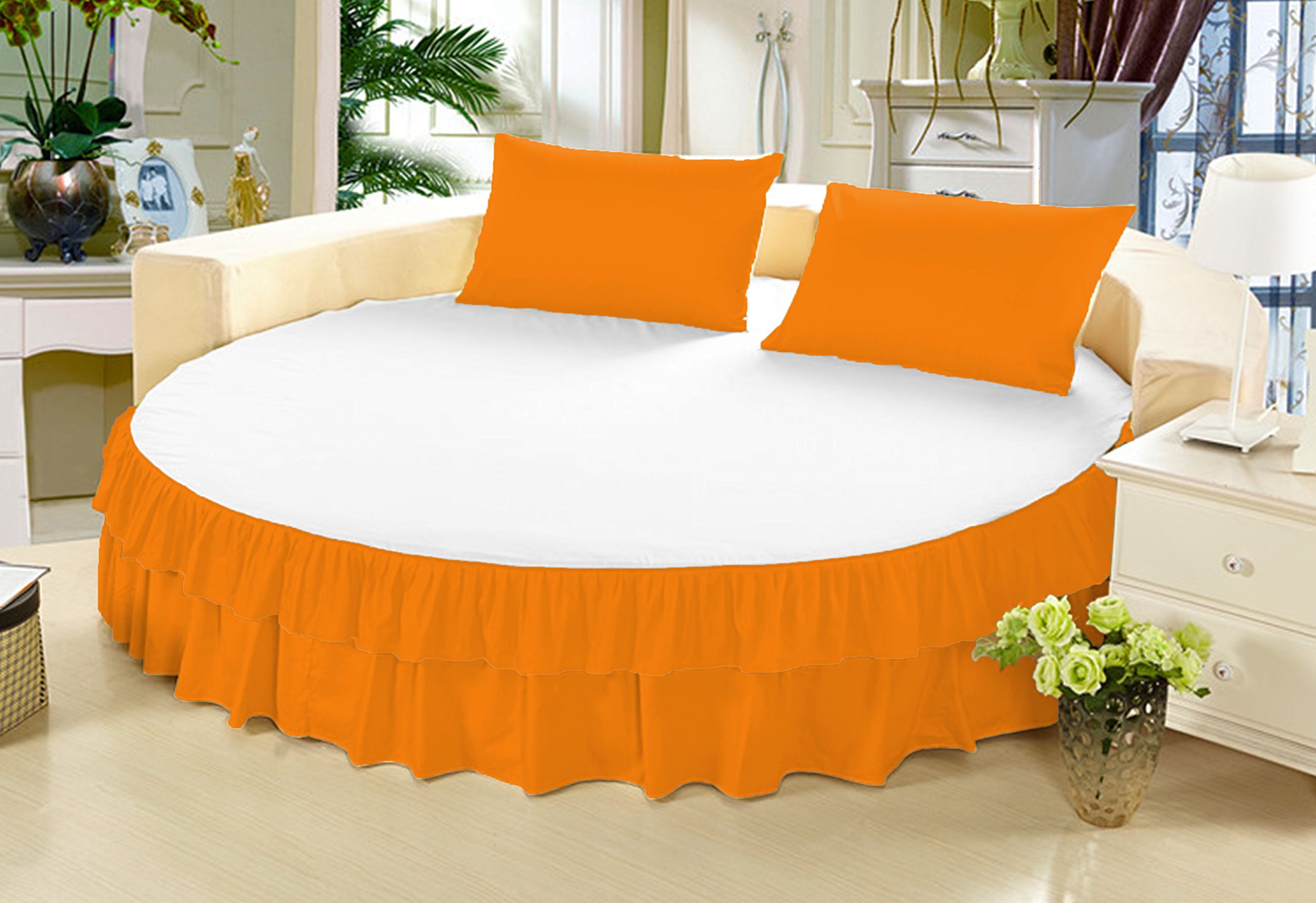 Falda de cama redonda para cubrir el somier circular con un acabado perfecto