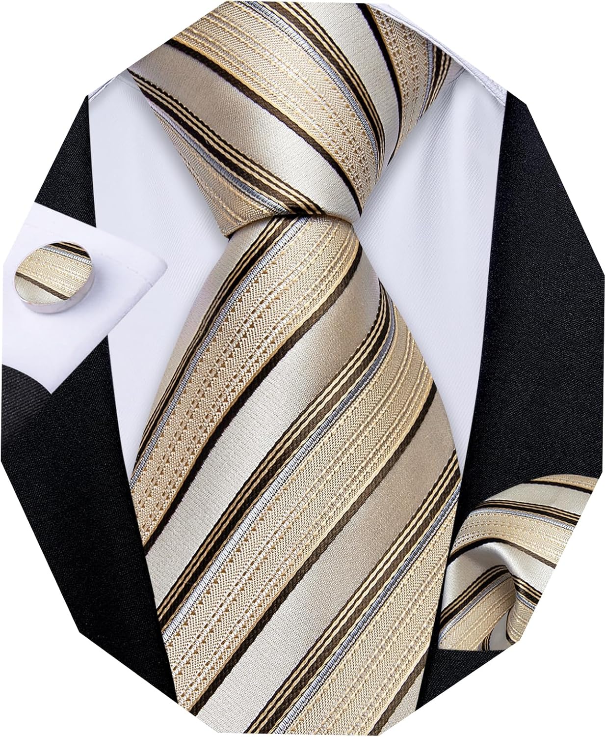 DiBanGu Men's Tie Set Solid Paisley Silk Striped Plaid Necktie Formal Tie with Pocket Square and Cufflinks for Men