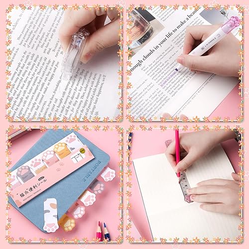 Miniatura 3 de Kogcmeetl Juego de 8 piezas de papelería de pata de gato kawaii, suministros escolares de oficina, incluye cinta de corrección de borrador,