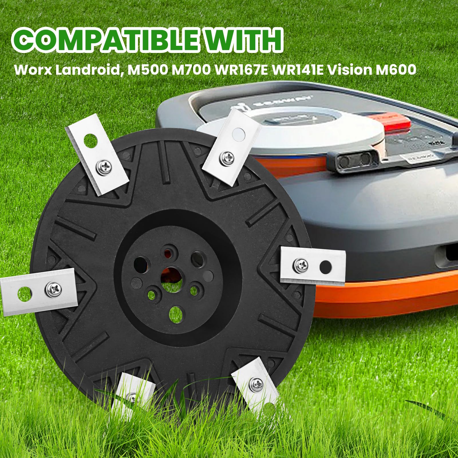 6 dischi per coltelli compatibili con Worx Landroid, M500 M700 WR167E WR141E Vision M600, disco per coltelli + 6 lame di ricambio compatibili, disco per coltelli compatibile con robot tosaerba Worx