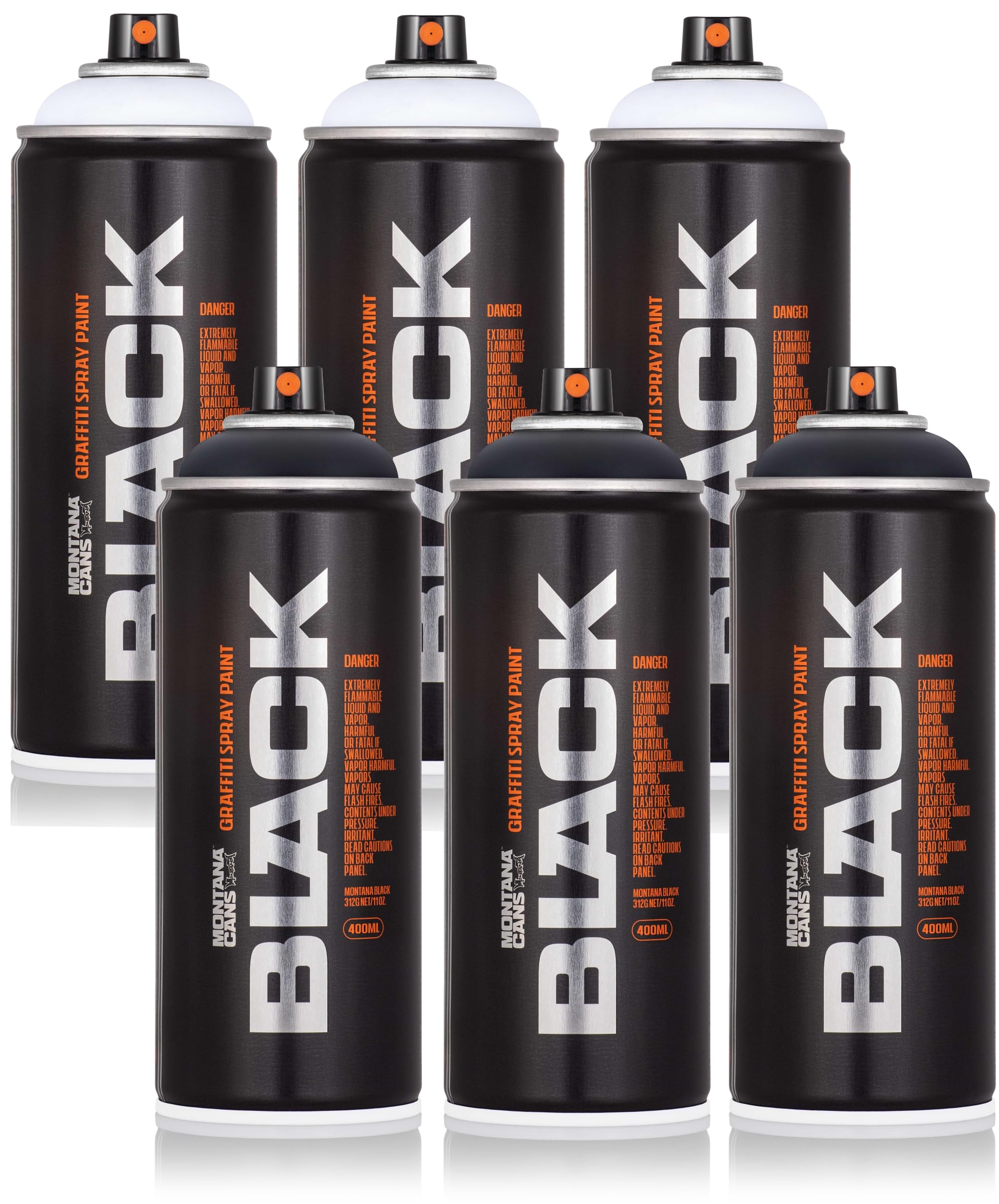 Montana Sprühdosen 3 x schwarz 3x weiß - matt Farbspray auf Nitro-Acryl Basis 6 x 400ml mit hoher Deckkraft für Hobby und Handwerk